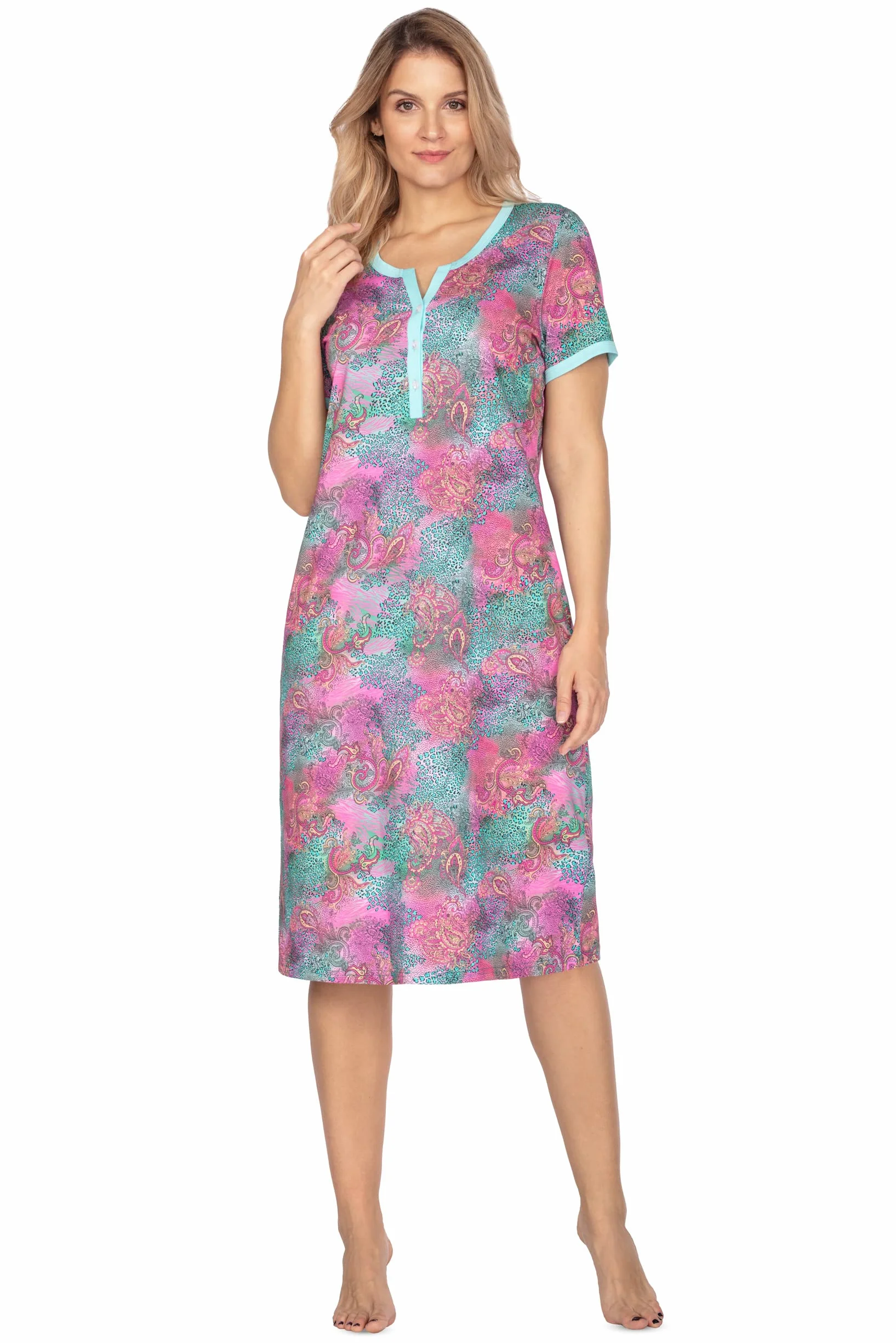 e.Femme® Damska koszula nocna z krótkim rękawem Monika 1082 ze 100% bawełny
