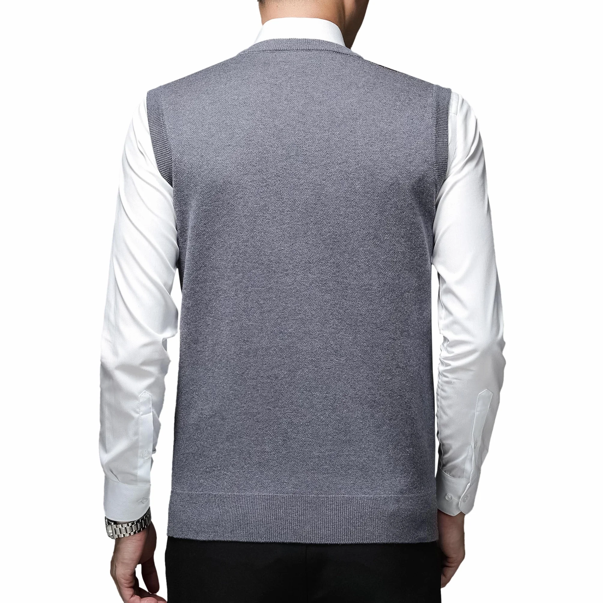 Męski sweter Argyle kamizelka z dekoltem w serek bez rękawów swetry mieszanka wełny dzianina sweter klasyczny biznesowy dżentelmen dzianinowe kamizelki jesień zima slipover casual golf