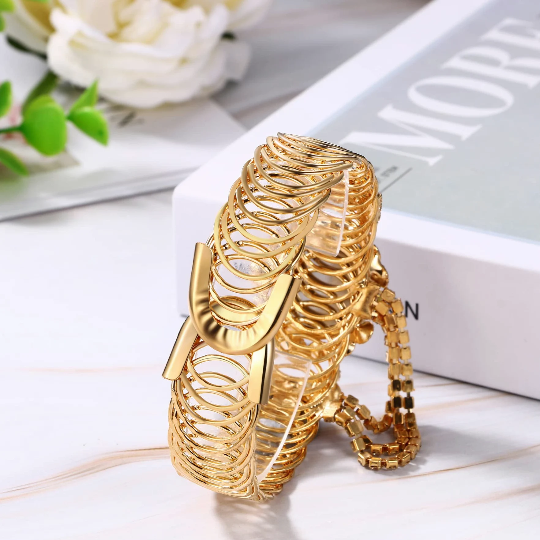 JewelryWe Iced-Out zegarki dla kobiet kolorowe stras złota bransoletka zegarek analogowy kwarcowy błyszczący codzienny zegarek do sukienki, na Dzień Matki