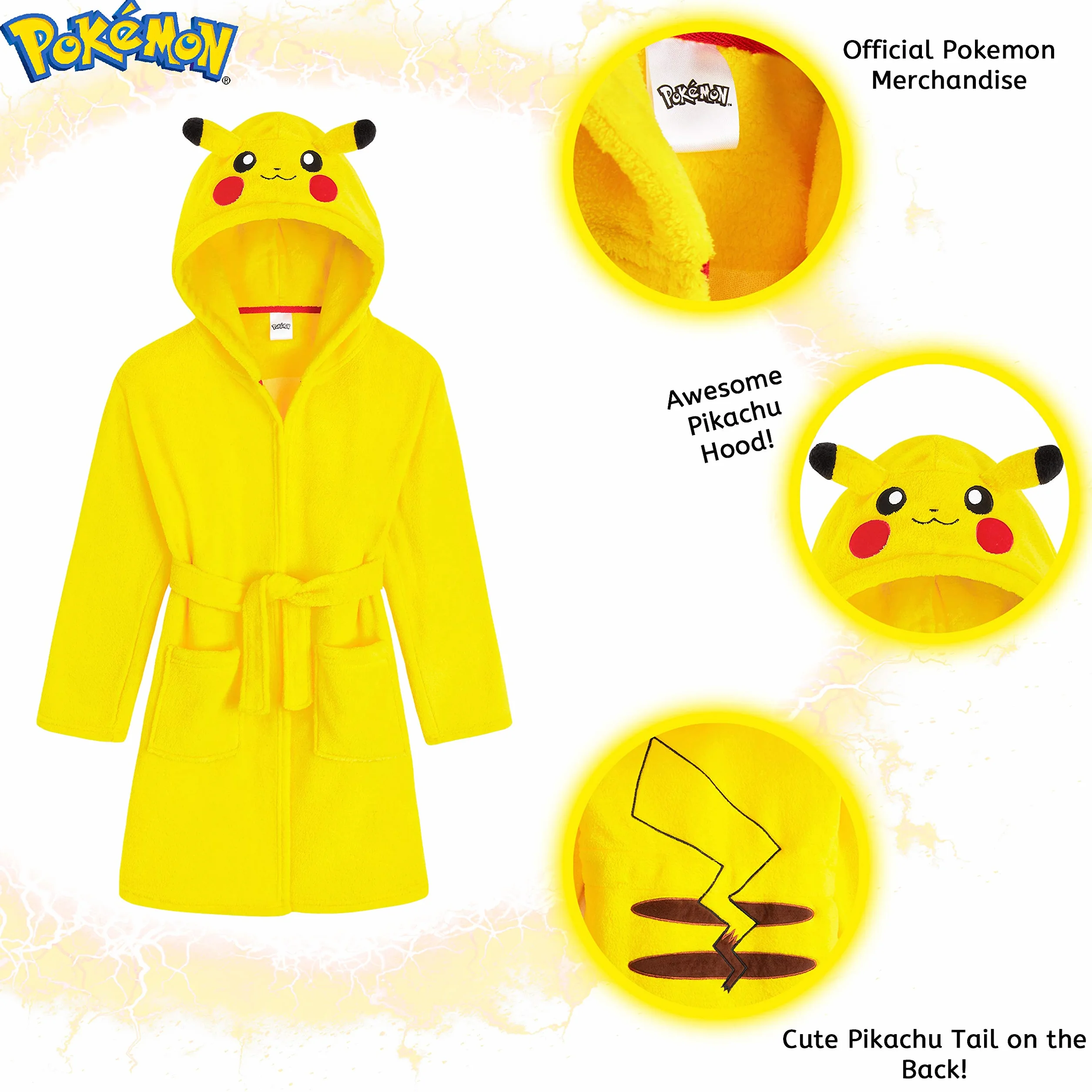 Pokemon szlafrok z kapturem, Pikachu 3D, miękki polarowy szlafrok dla dzieci, zabawne ubrania dla dzieci, dla chłopców lub dziewcząt, pomysł na prezent dla dzieci i nastolatków w wieku 4–14 lat