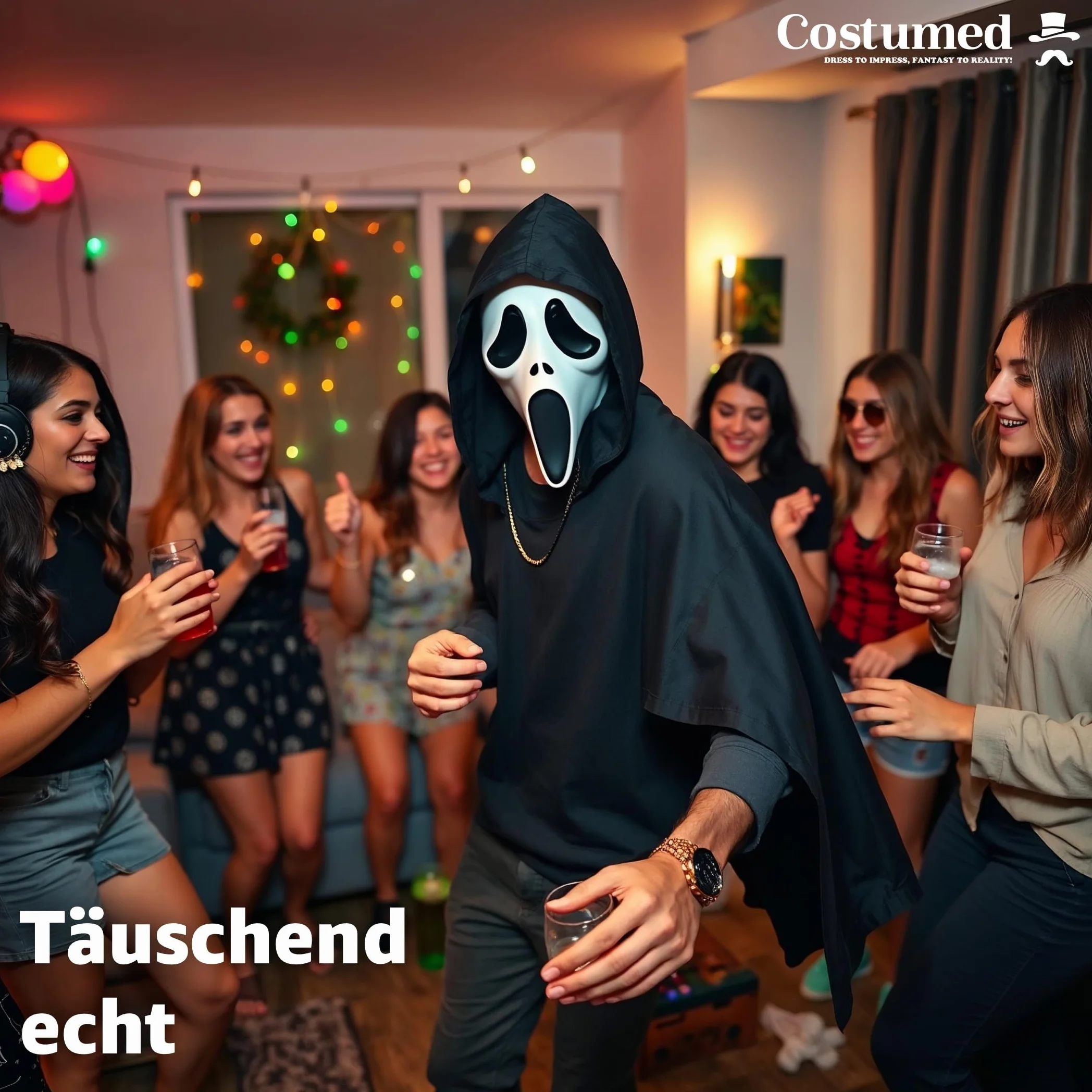 Costumed Krzyk Halloweenowa maska horroru - dla mężczyzn i kobiet jako kostium na Halloween - maska kostiumowa Ghostface Fancy Dress Ghost Mask