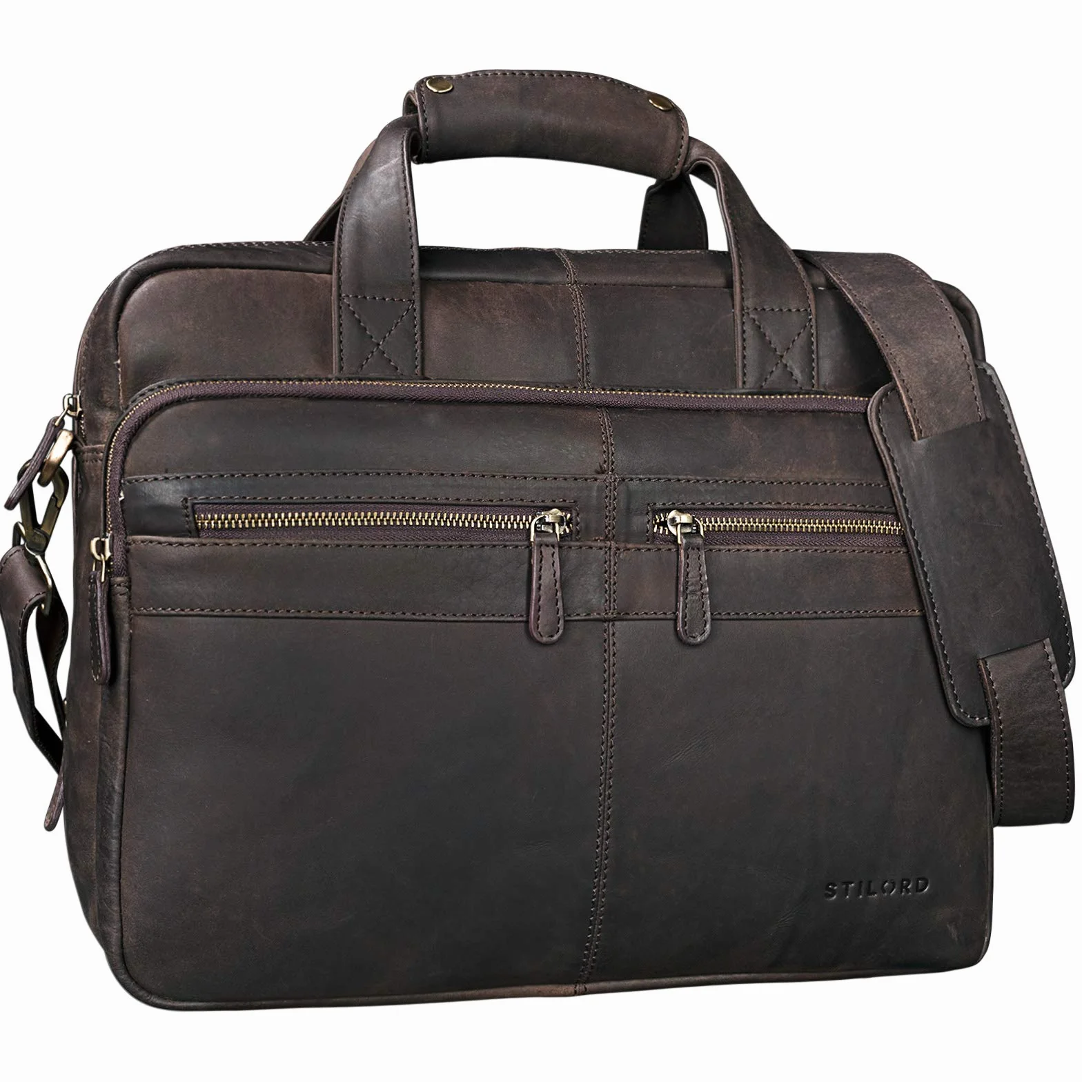 STILORD "Explorer" Teacher's Bag Leather Men Damies Briefcase Office Torba na ramię lub torba na laptopa z potrójnym dzielnikiem Genuine Leather Vintage Kolor:brązowy