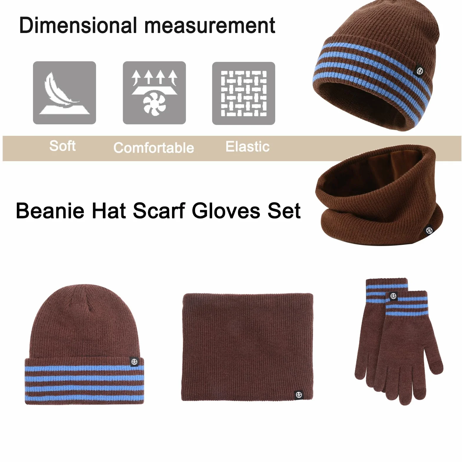 Baynetin Zestaw zimowy 3 w 1 beanie, czapka, szalik, termiczna czapka z dzianiny z krawędzią kopertową + szal polarowy i rękawiczki do obsługi ekranów dotykowych, rozciągliwy, wiatroszczelny zestaw na