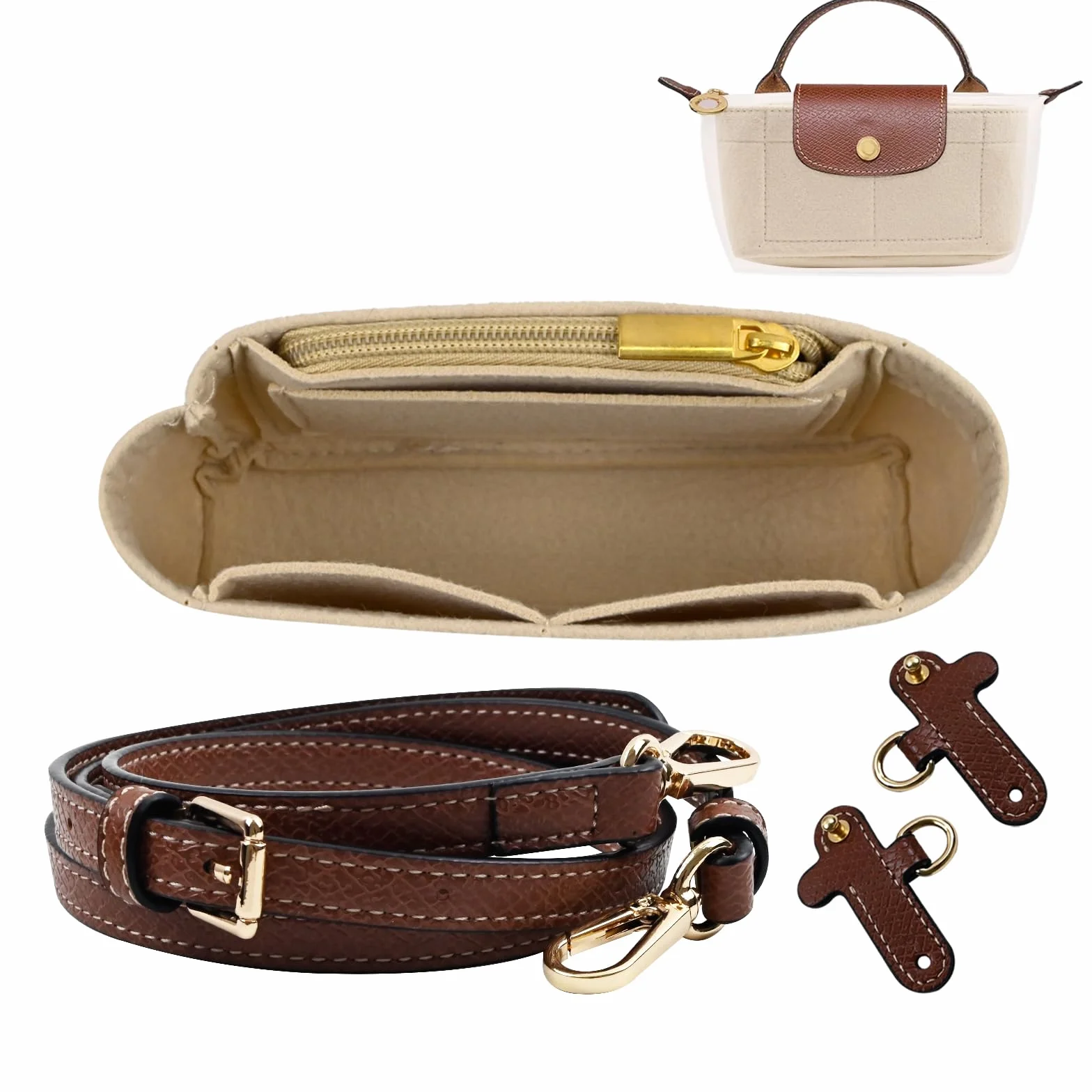 Pasek na ramię do torebki damskiej Longchamp, organizer do torebki Longchamp Mini, praktyczna wkładka dotorebk z wieloma przegrodami, pasująca dotorebk LongchampMini i małych torebek ręcznych.