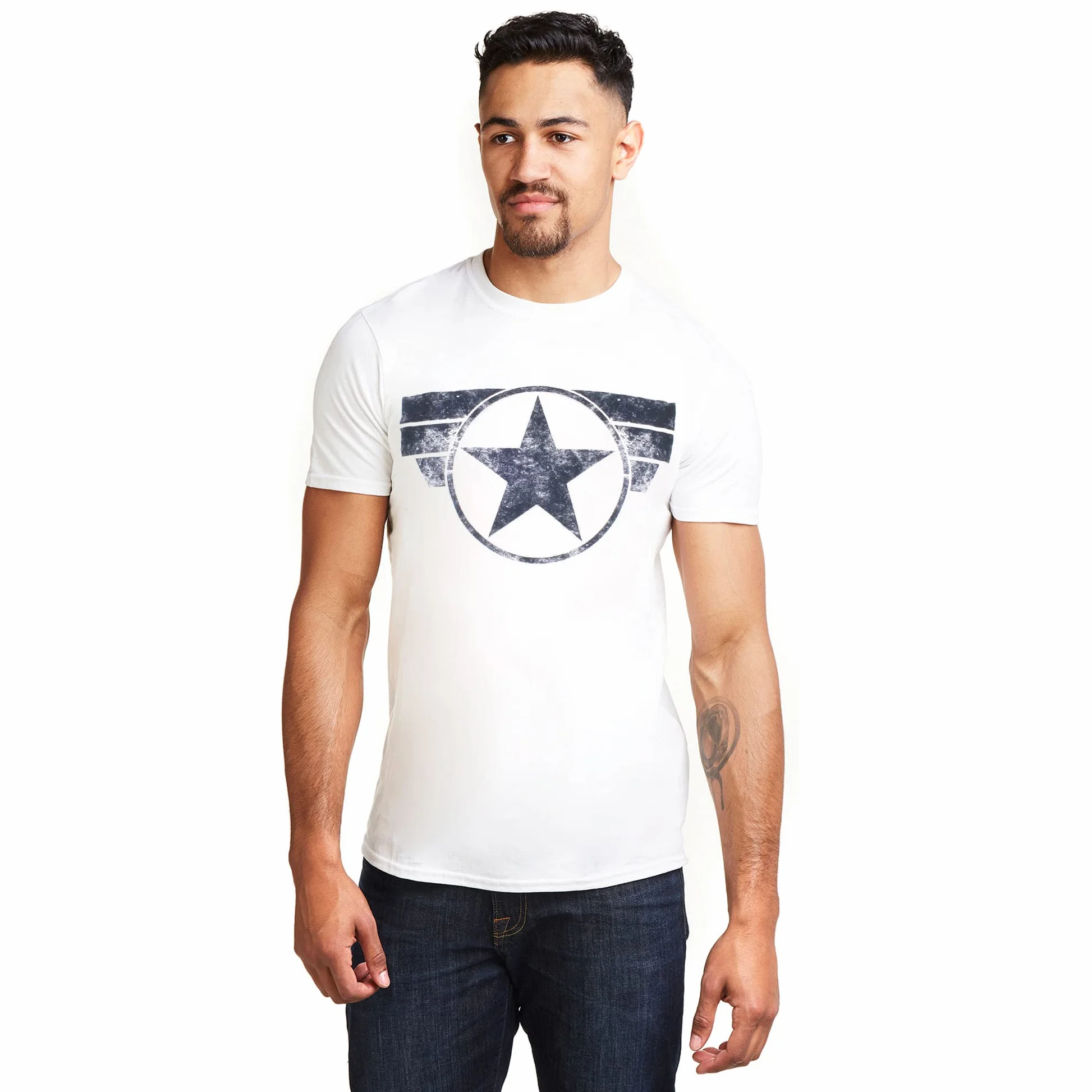 Marvel Męska koszulka z logo Captain America Cap, biały, XL