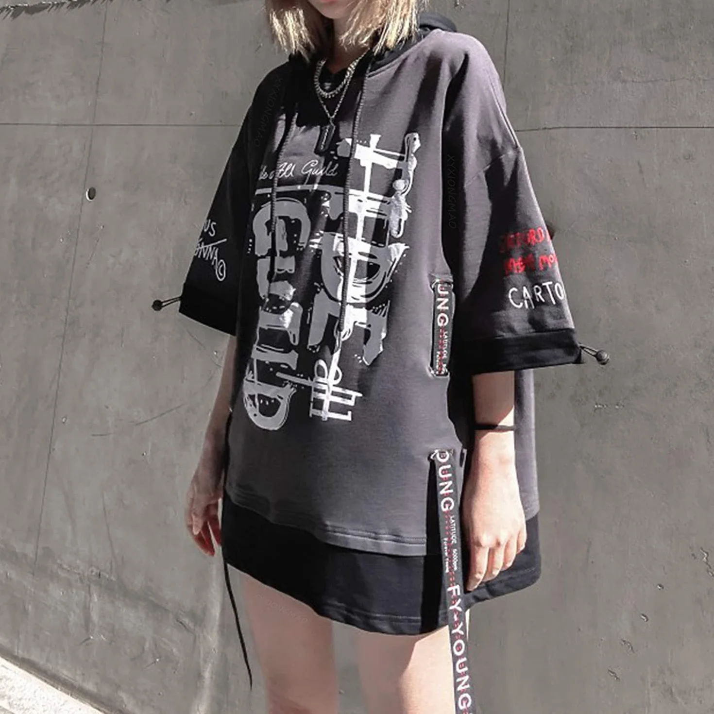 XYXIONGMAO Techwear japońska koszula Streetwear Hip Hop koszule męskie graficzne T alfabet projekt odzież robocza gotycka bluza z kapturem