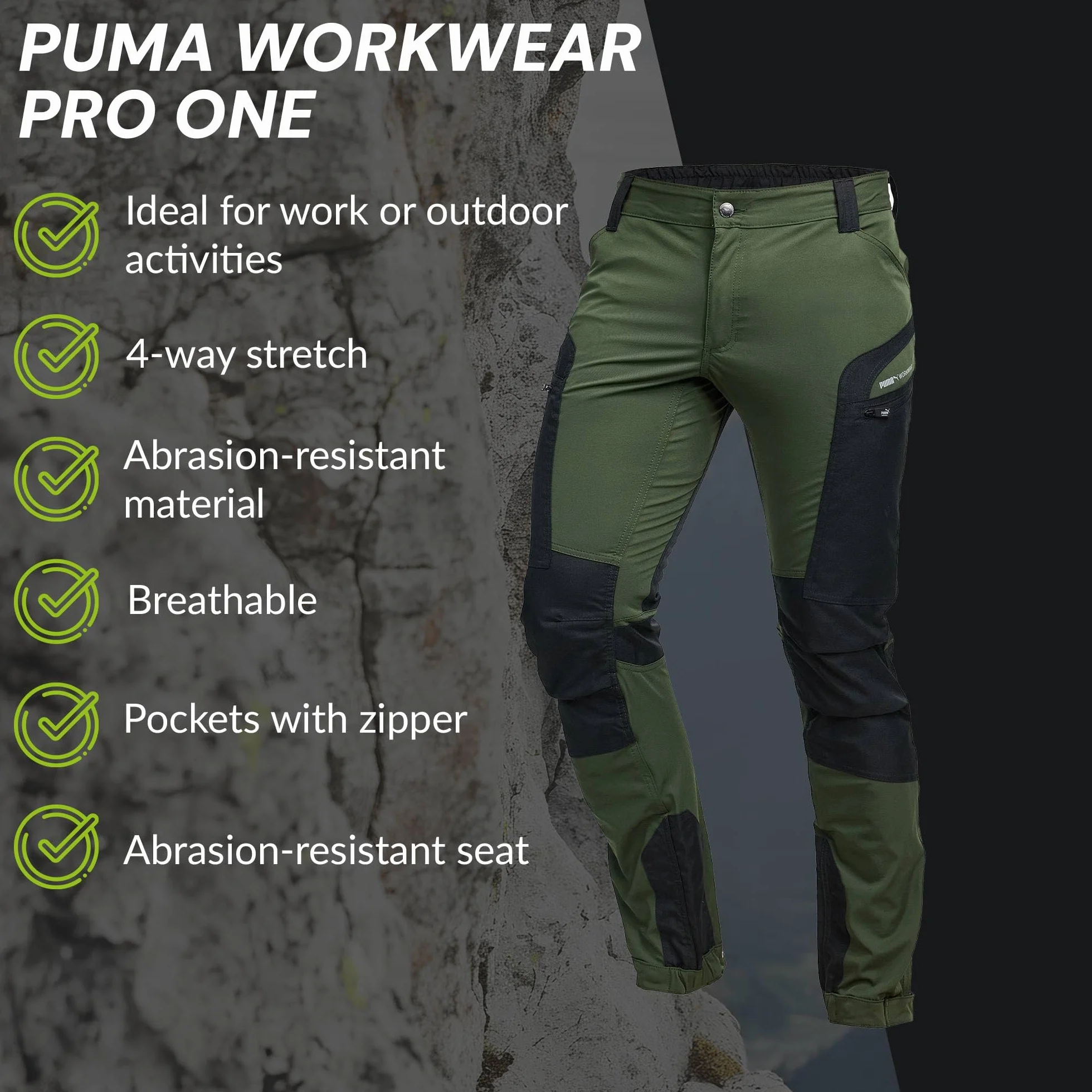 PUMA Workwear Pro-One Outdoor spodnie robocze – wytrzymałe, oddychające i trwałe – idealne spodnie do wędrówek, wspinaczki górskiej, bushcraftu i prac na zewnątrz