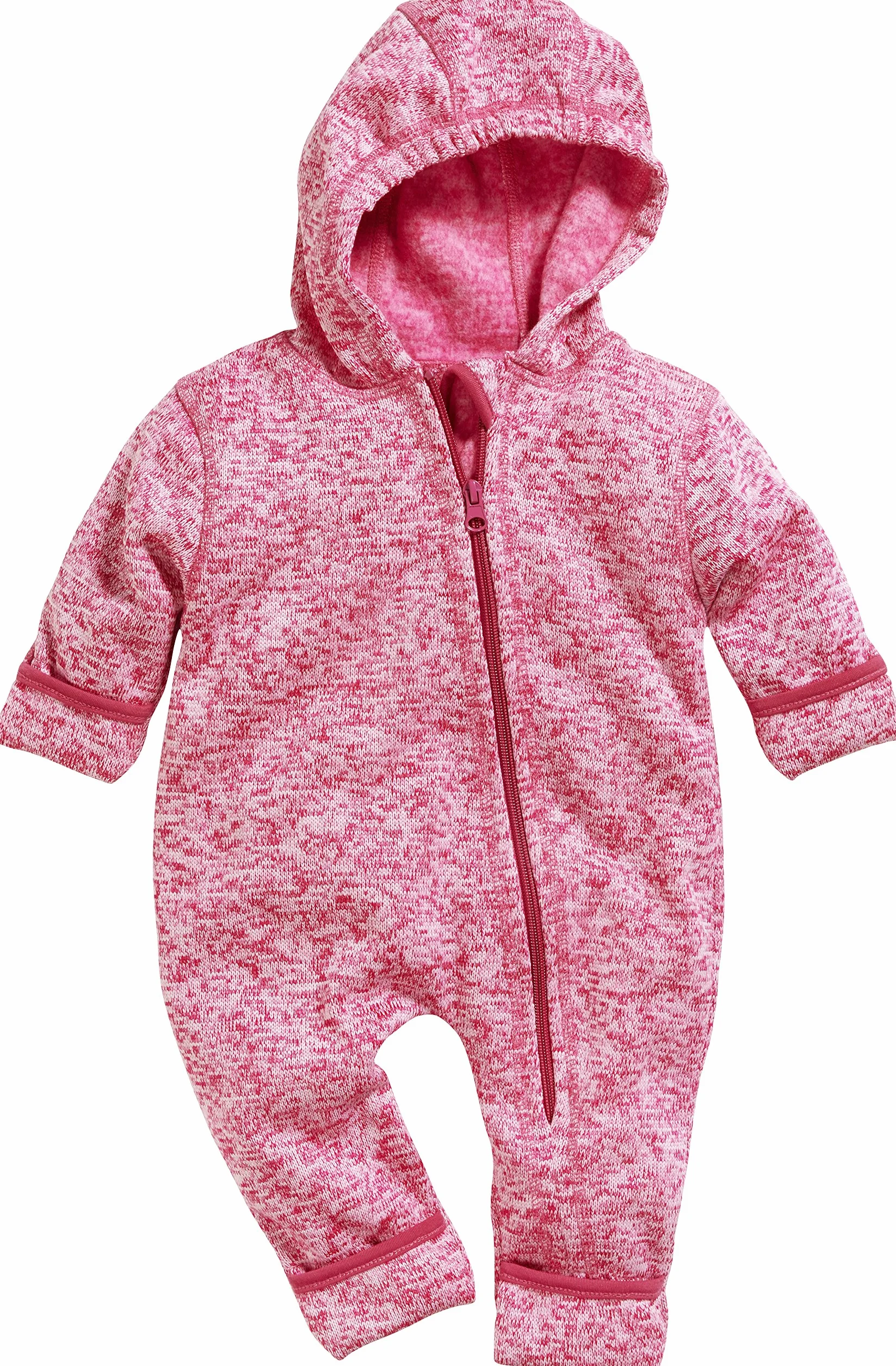 Playshoes Dziecięcy kombinezon polarowy, oddychający kombinezon unisex dla chłopców i dziewczynek, z długim zamkiem błyskawicznym i kapturem, melanżowy wzór, 18 - różowy, 74
