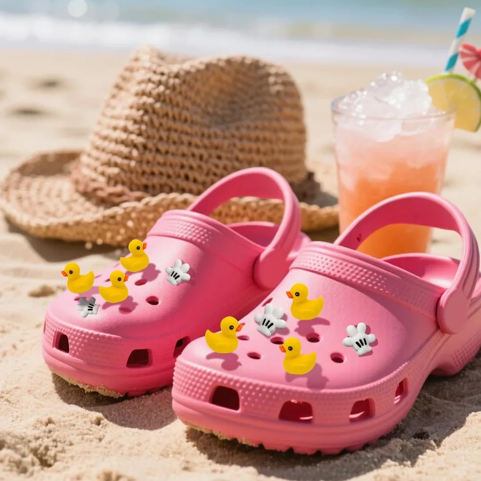 Wtyki do butów Crocs, 18 sztuk, kaczki 3D, damskie chodaki, urocze zwierzęce, dekoracja do butów, charmsy na urodziny, akcesoria upominkowe