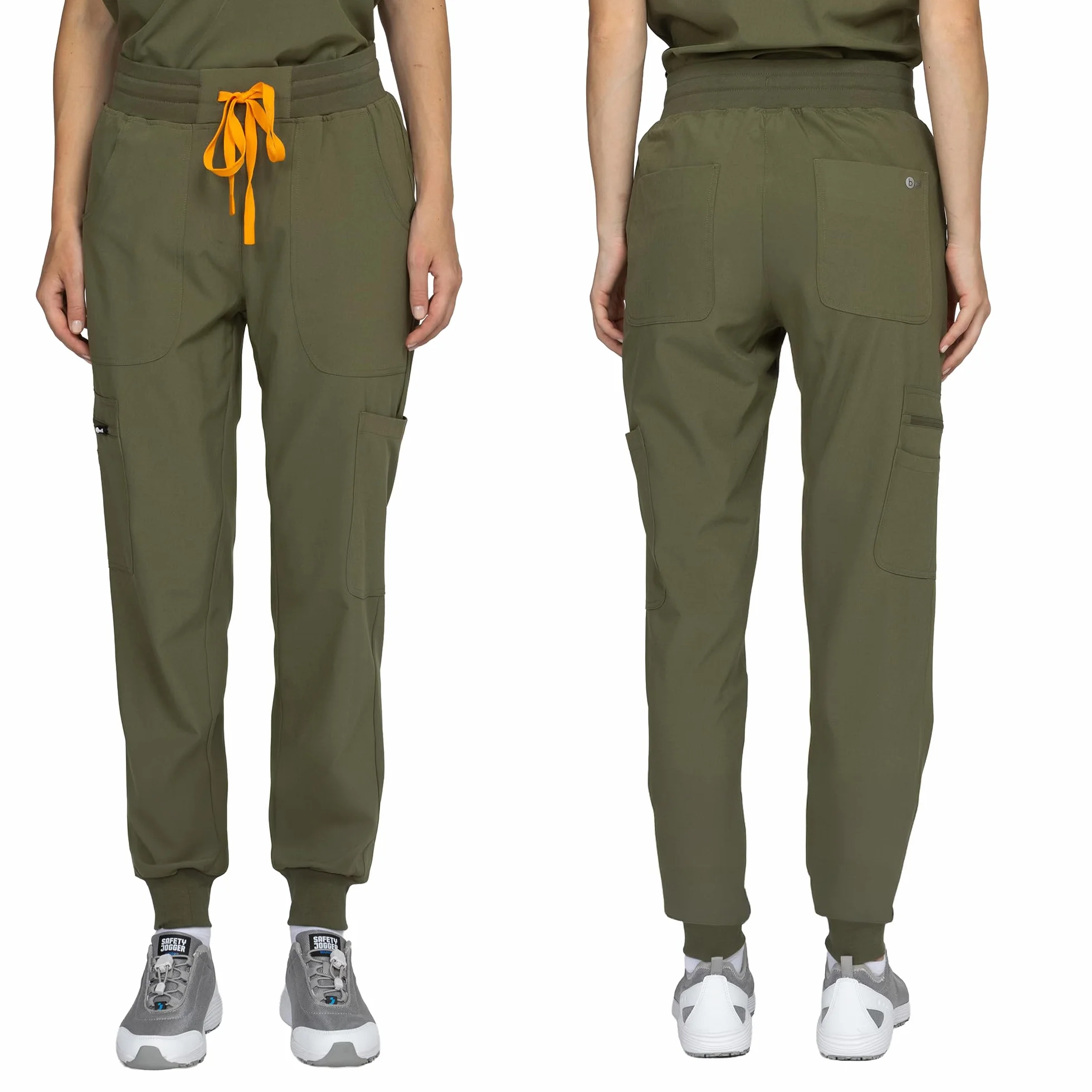 B-well Naomi Damen-Schrubb-Set Schlupfkasack + Schlupfhose Set Medizin Arzt Uniform Schlupfjacke Oberteil mit Hose Medizinische Berufsbekleidung mit Elastan (Olive, L)