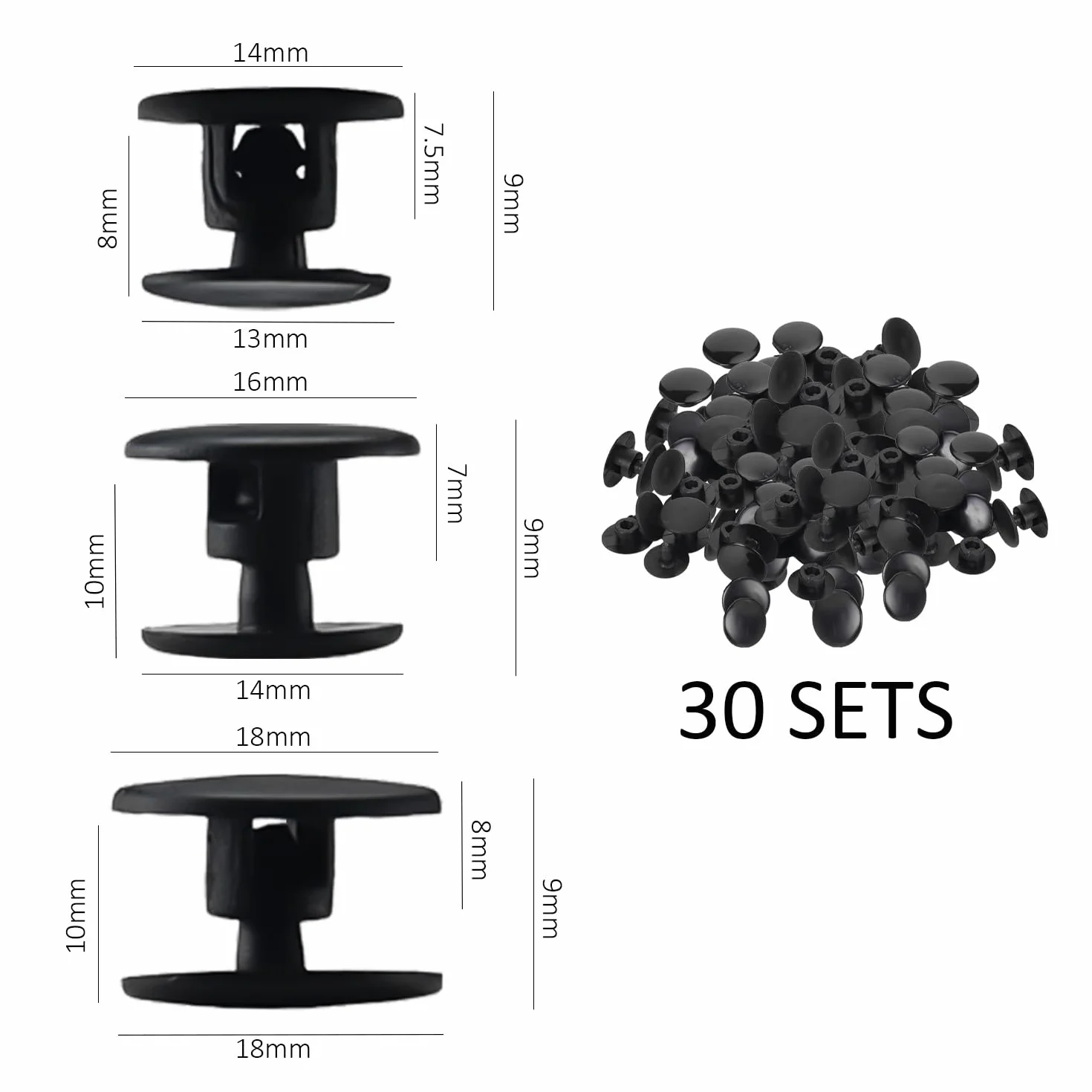 Zestaw 30 nitów do butów, zdejmowane klamry, podstawa kwiatowa, ukryte ozdoby, zapięcia kwiatowe, czarne, czarne, 16 mm * 14 mm * 10 mm