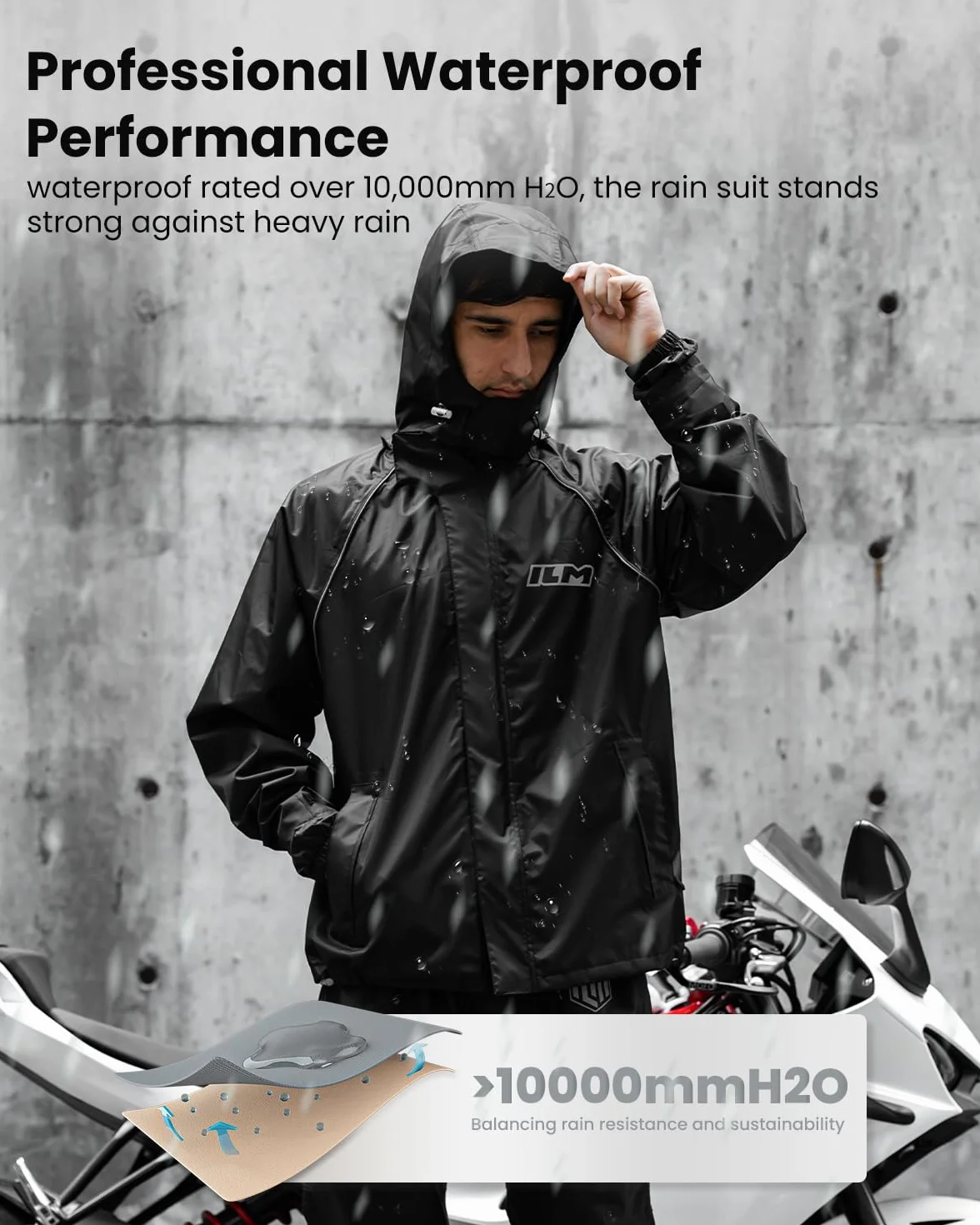 ILM Kombinezon przeciwdeszczowy wodoodporny męski damski kurtka i spodnie pakowalne odblaskowe z ukrytym pokrowcem na buty do motocykla, roweru, wędkowania, wędrówek, kempingu, model RS03
