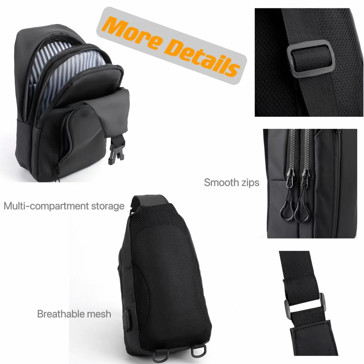 Torba na ramię męska, mała, lekka i wodoszczelna torba Sling Bag dla mężczyzn, torba na klatkę piersiową / torba crossbody na podróż, festiwal, na co dzień, na wędrówki i jazdę na rowerze