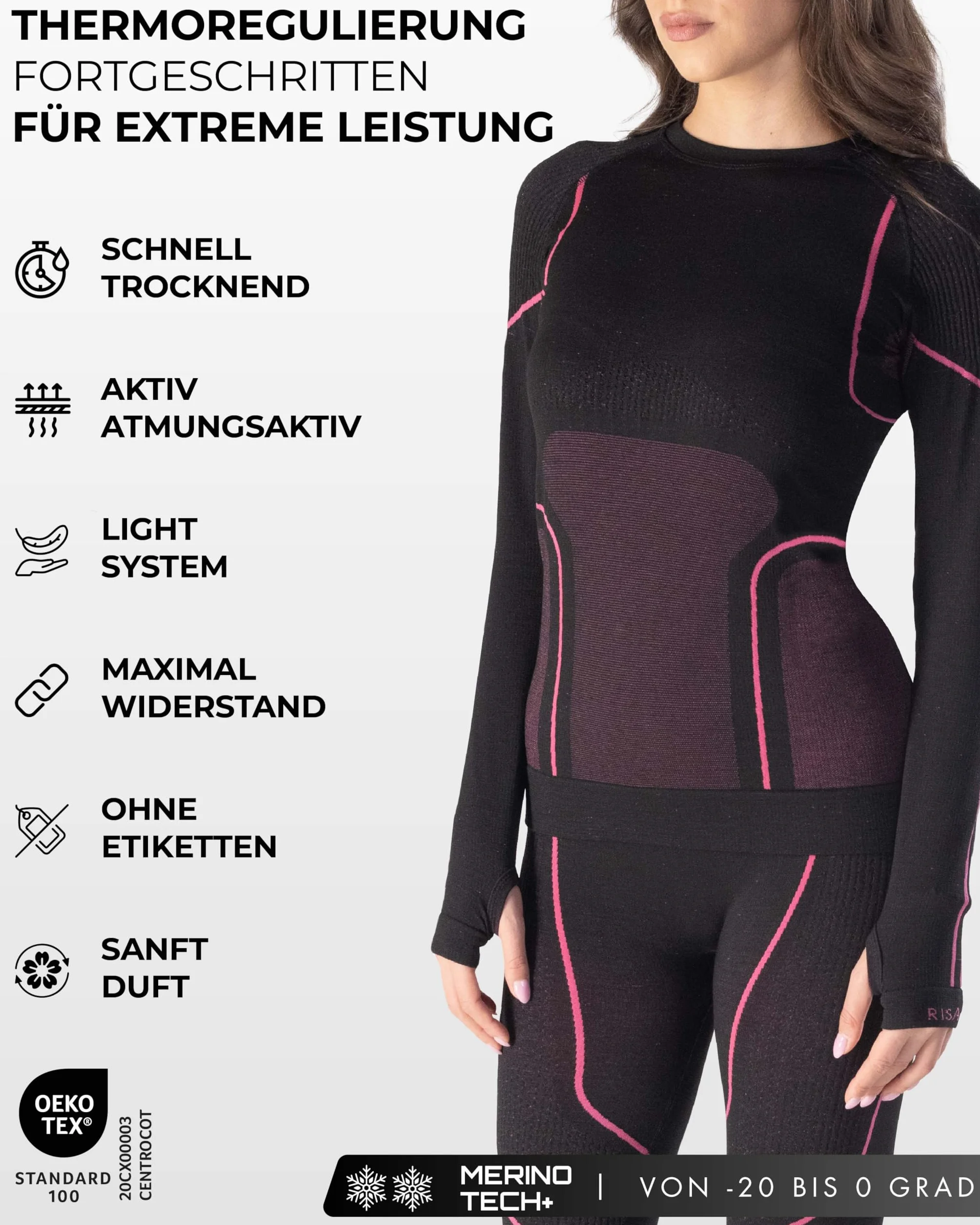 Risalti Damska Koszulka Termiczna Z DłUgim RęKawem Merino Tech - Damski Kompresyjny Sweter Termiczny Z WełNy MerynosóW, Damska Zimowa Bielizna Termiczna - Made In Italy