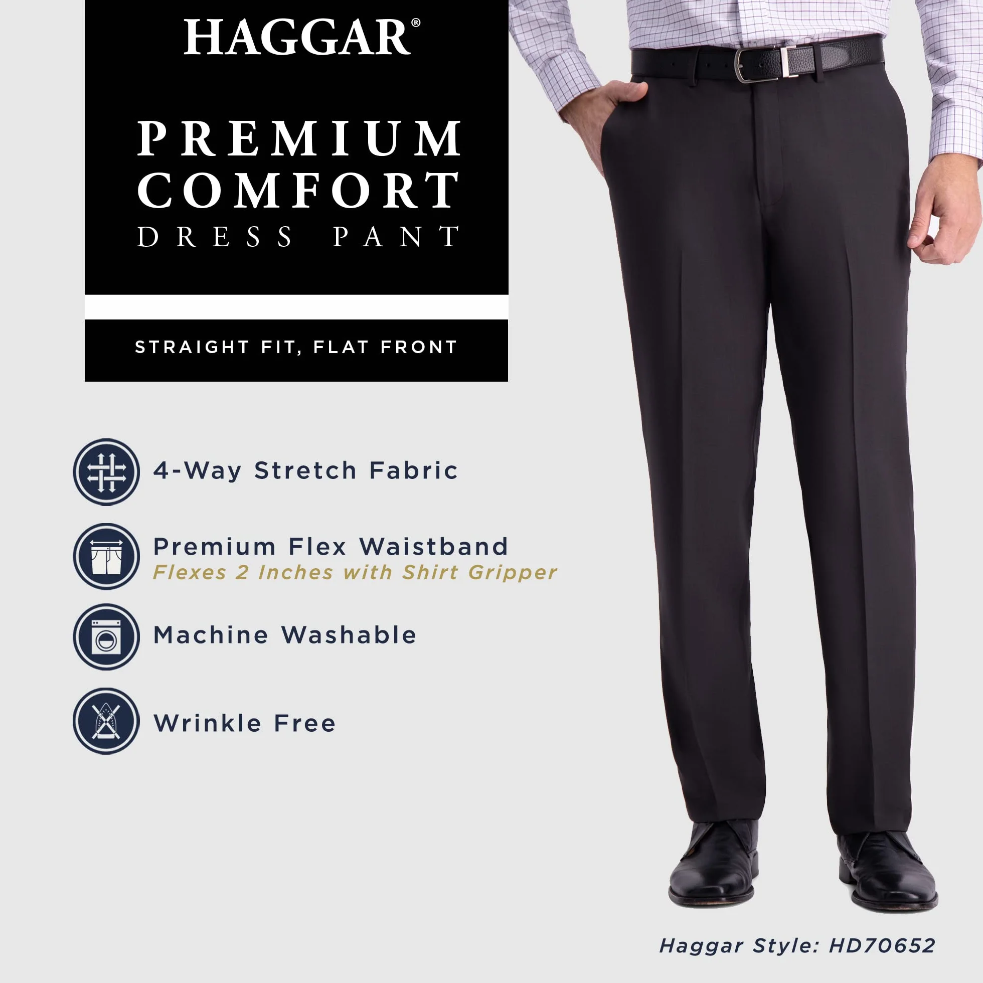 Haggar Premium Comfort Dress Pant-straight Fit Flat Front (Regular And Big & Tall Sizes) - Odzież — spodnie Mężczyźni