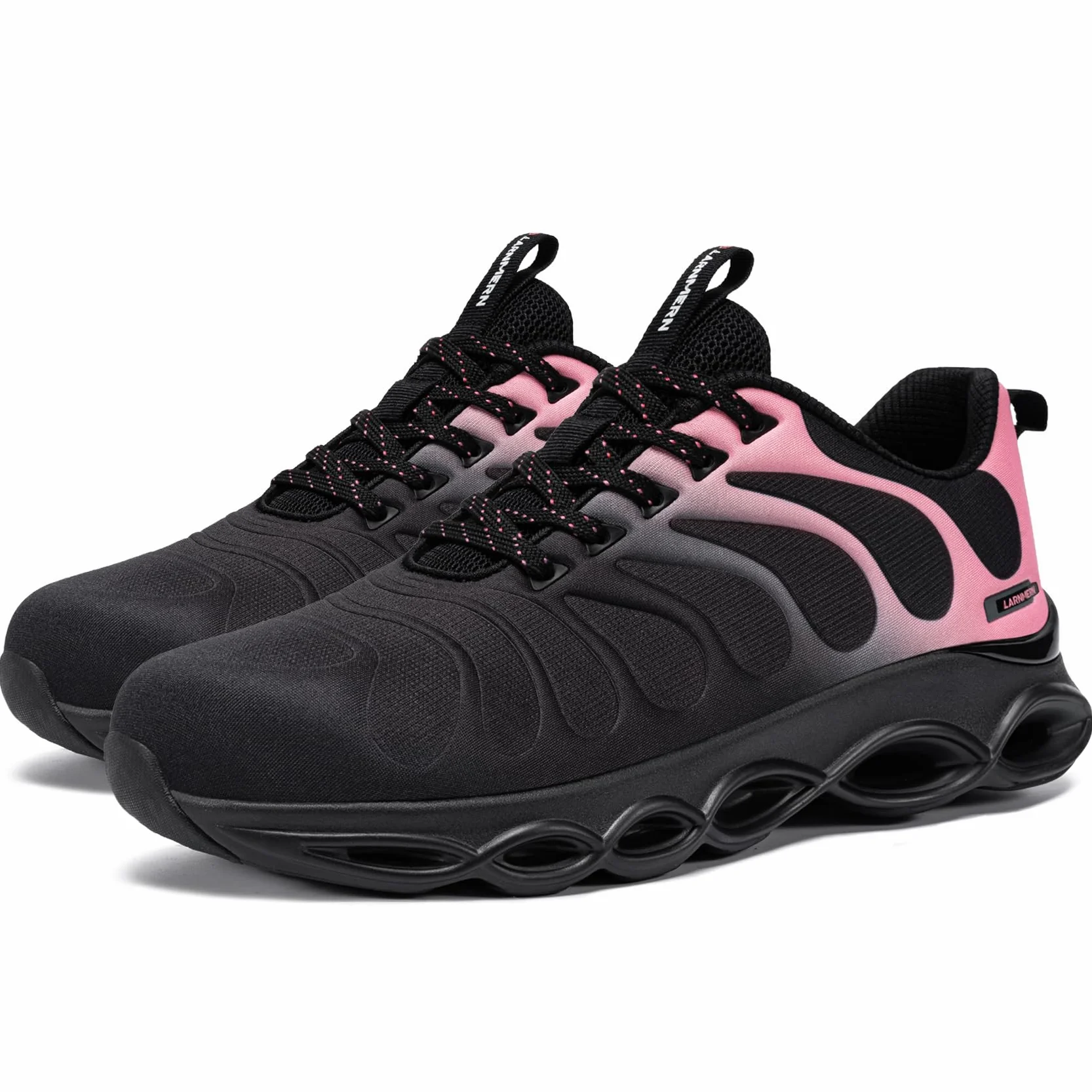 LARNMERN Buty sportowe ze stalowym noskiem, męskie, ochronne, damskie, lekkie buty ochronne, amortyzacja, moda, oddychające, wygodne buty robocze, 35-40, Brzoskwiniowy Róż, 37 EU