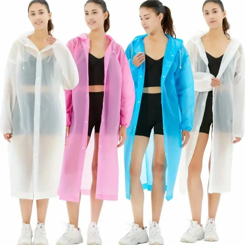 Boolavard Wytrzymałe plastikowe ponczo przeciwdeszczowe dla dorosłych, wielokrotnego użytku, pełne pokrycie, ponczo z kapturem, ze sznurkiem, unisex, zestaw rodzinny, na zewnątrz, w podróż, 4 szt