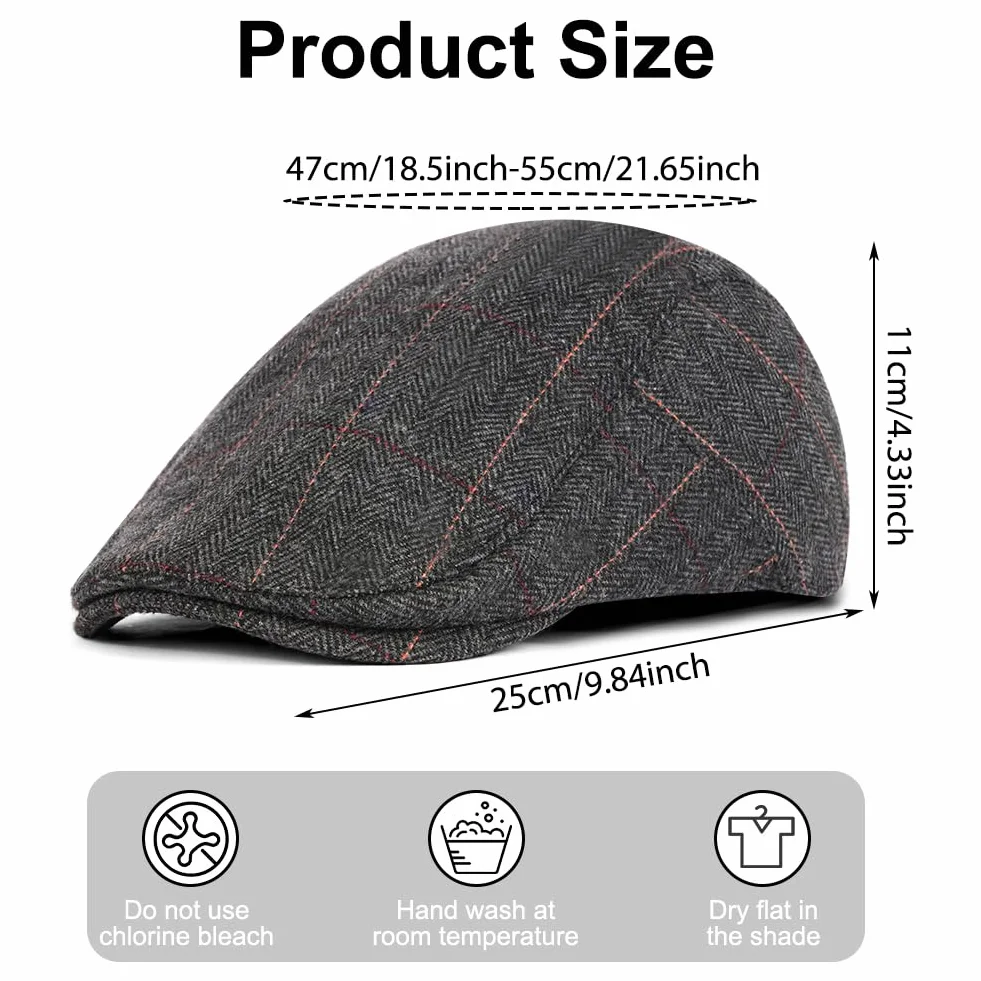 Męska płaska czapka, Newsboy Flat Cap, 1920s-Vintage Beret Czapka męska bawełniana czapka, Wool Felt Unisex Czapka Vintage Retro Jesień, Cabbie Beret Zimowy Gatsby Mężczyźni