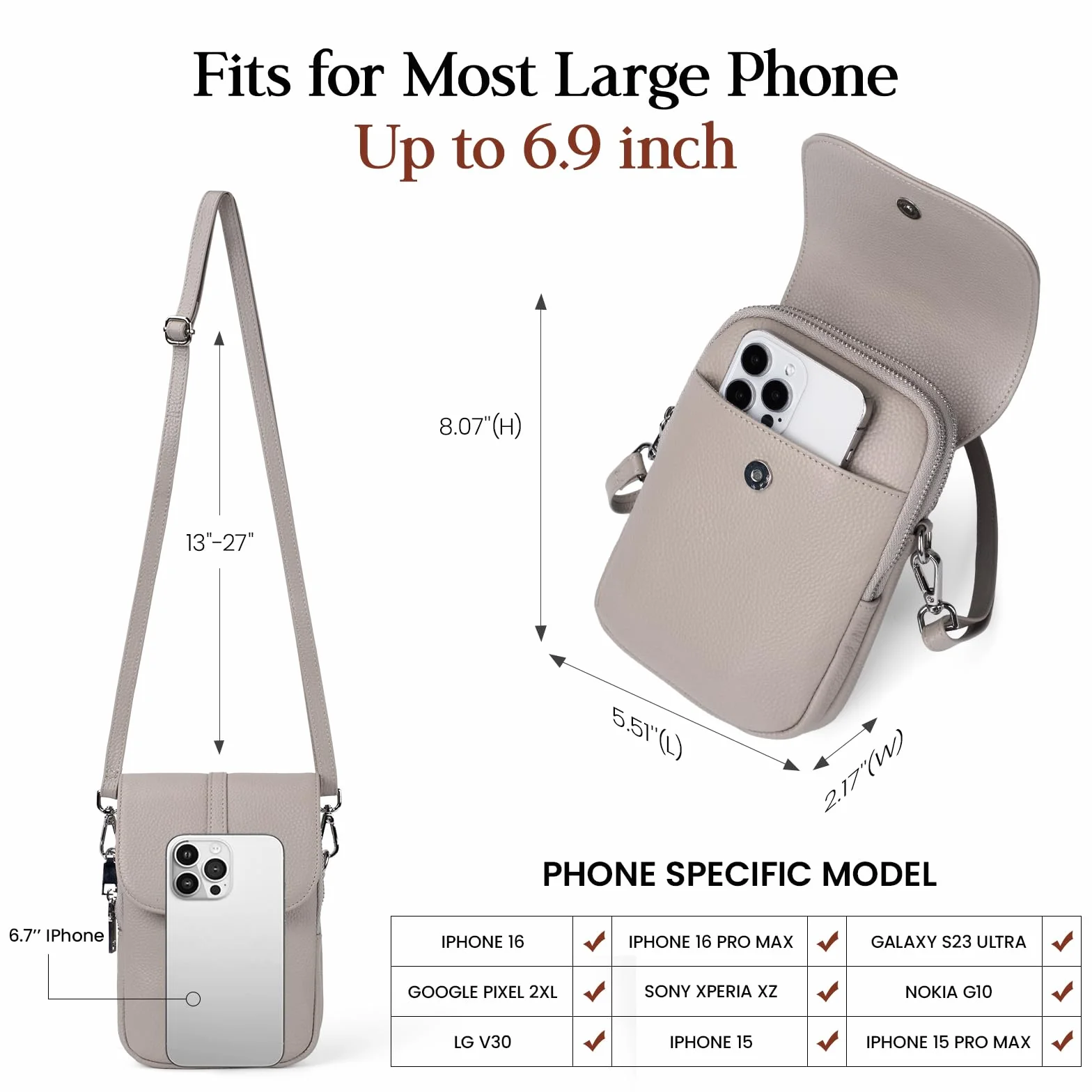 befen Genuine Leather Small Crossbody Bags for Women, RFID Protected Leather Shoulder Bag Small Women's Crossbody Handbags, Anti Theft Cross Over Body Purses with Adjustable Strap, Beige Grey