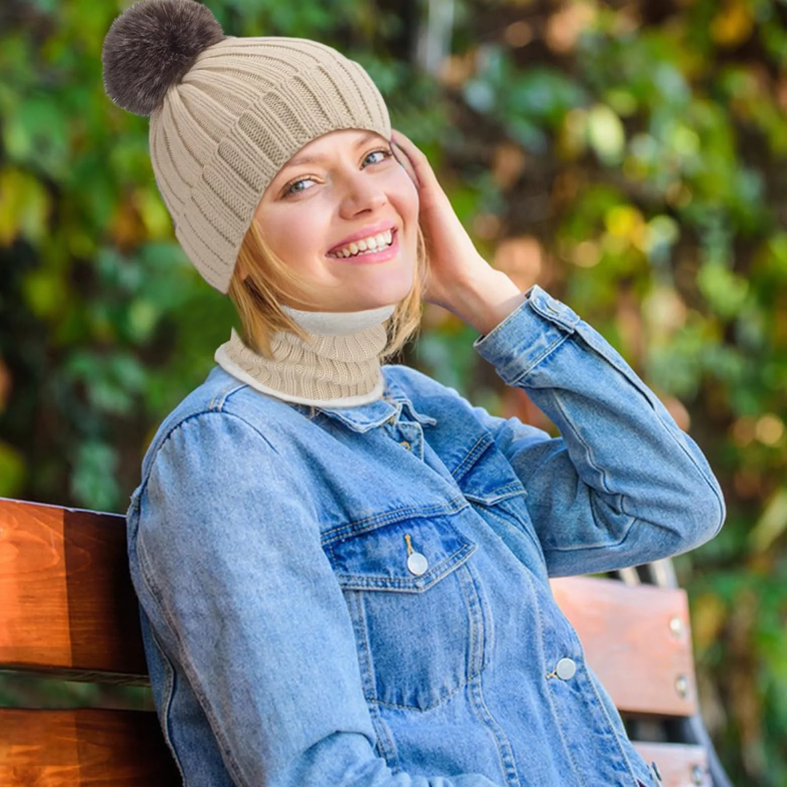 Embhlitfe Zestaw damskich czapek zimowych rękawiczki termiczne szalik czapki beanie dla kobiet z podszewką z pomponem ciepłe 3 szt. zimowy zestaw na zimną pogodę dla kobiet codzienne narty sporty na