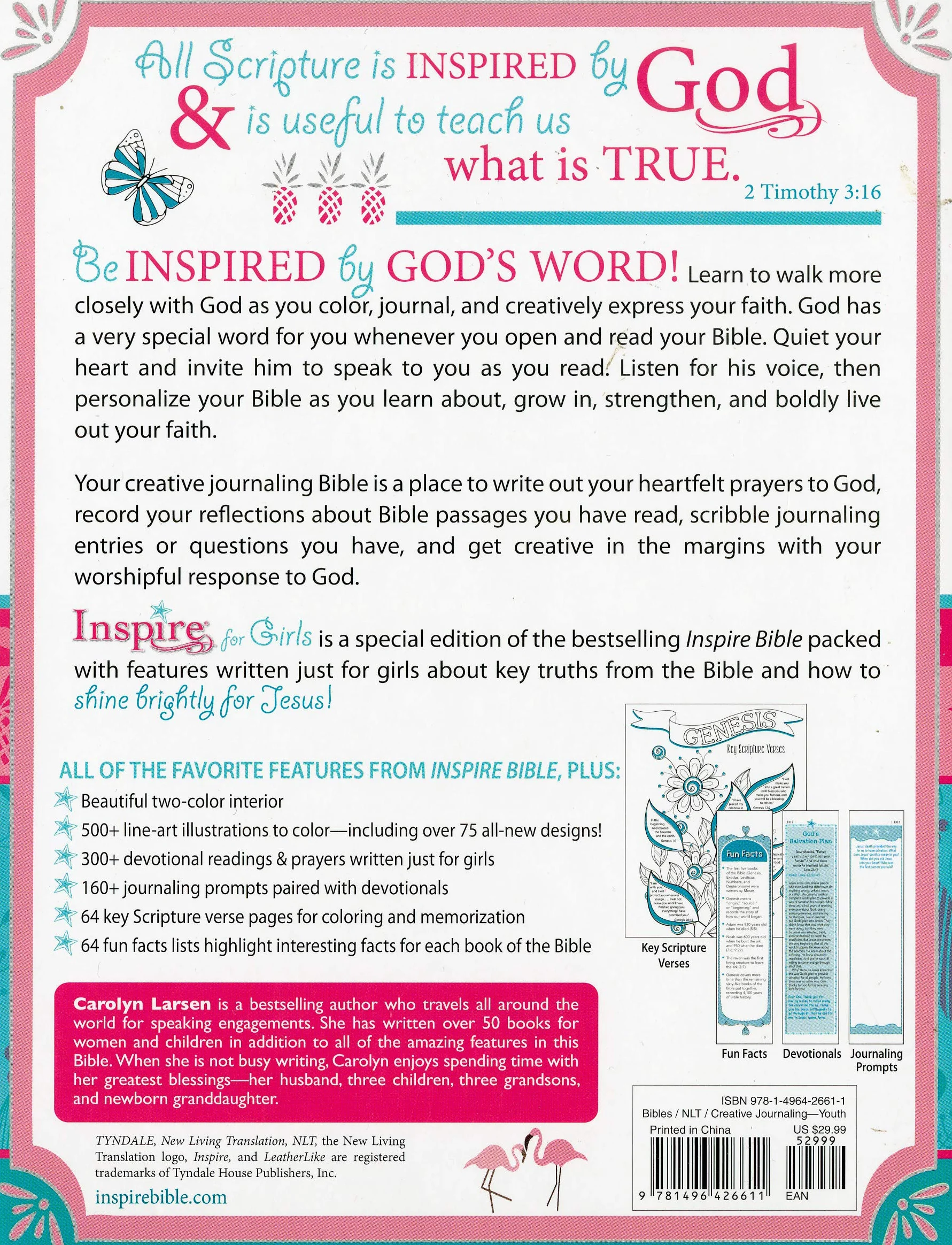 Inspire Bible for girls: New Living Translation, Coloring & Creative Journaling