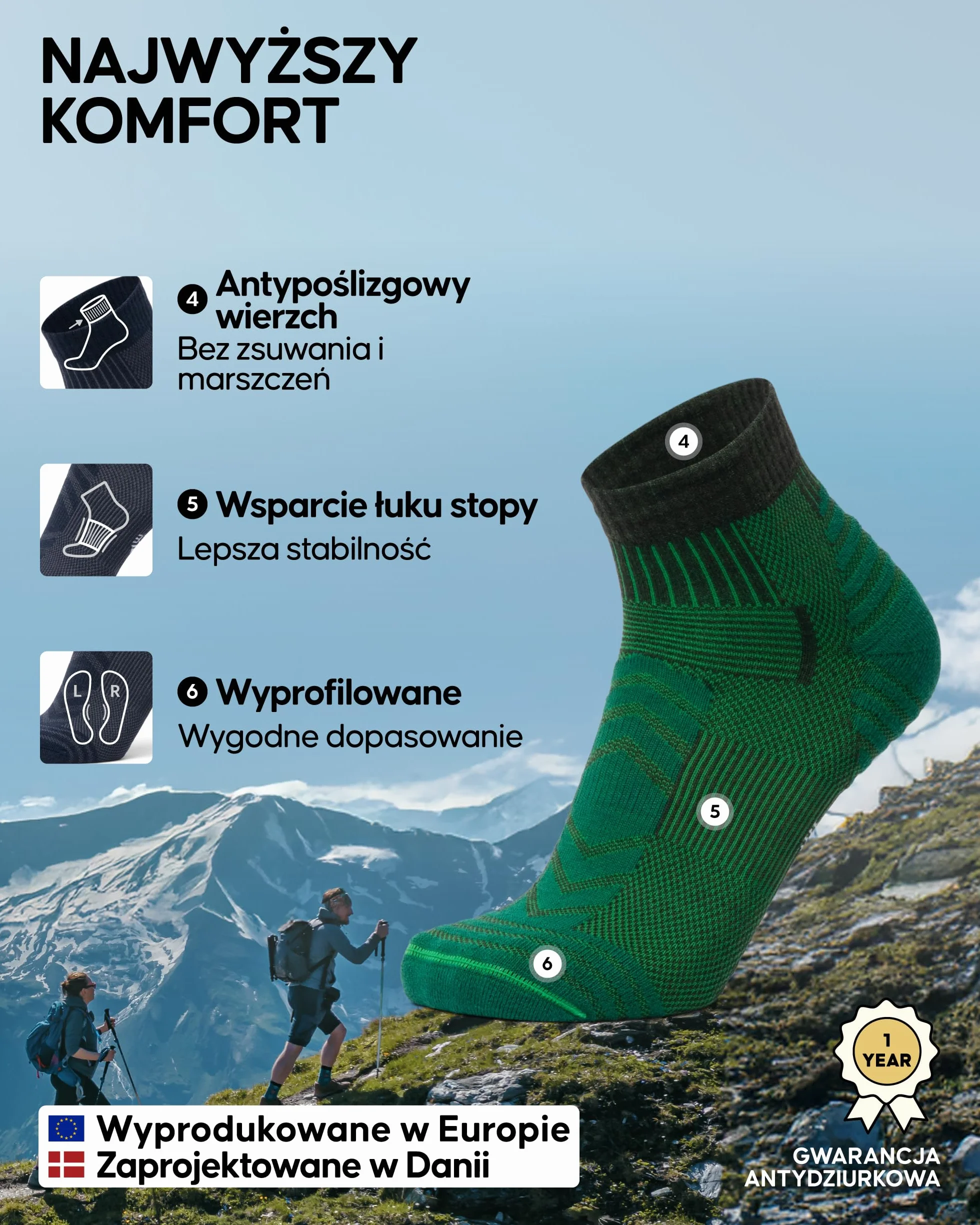 DANISH ENDURANCE Skarpety Trekkingowe Niskie z Wełny Merino, Oddychające Skarpety Turystyczne z Lekką Amortyzacją, dla Kobiet i Mężczyzn, 3-Pak