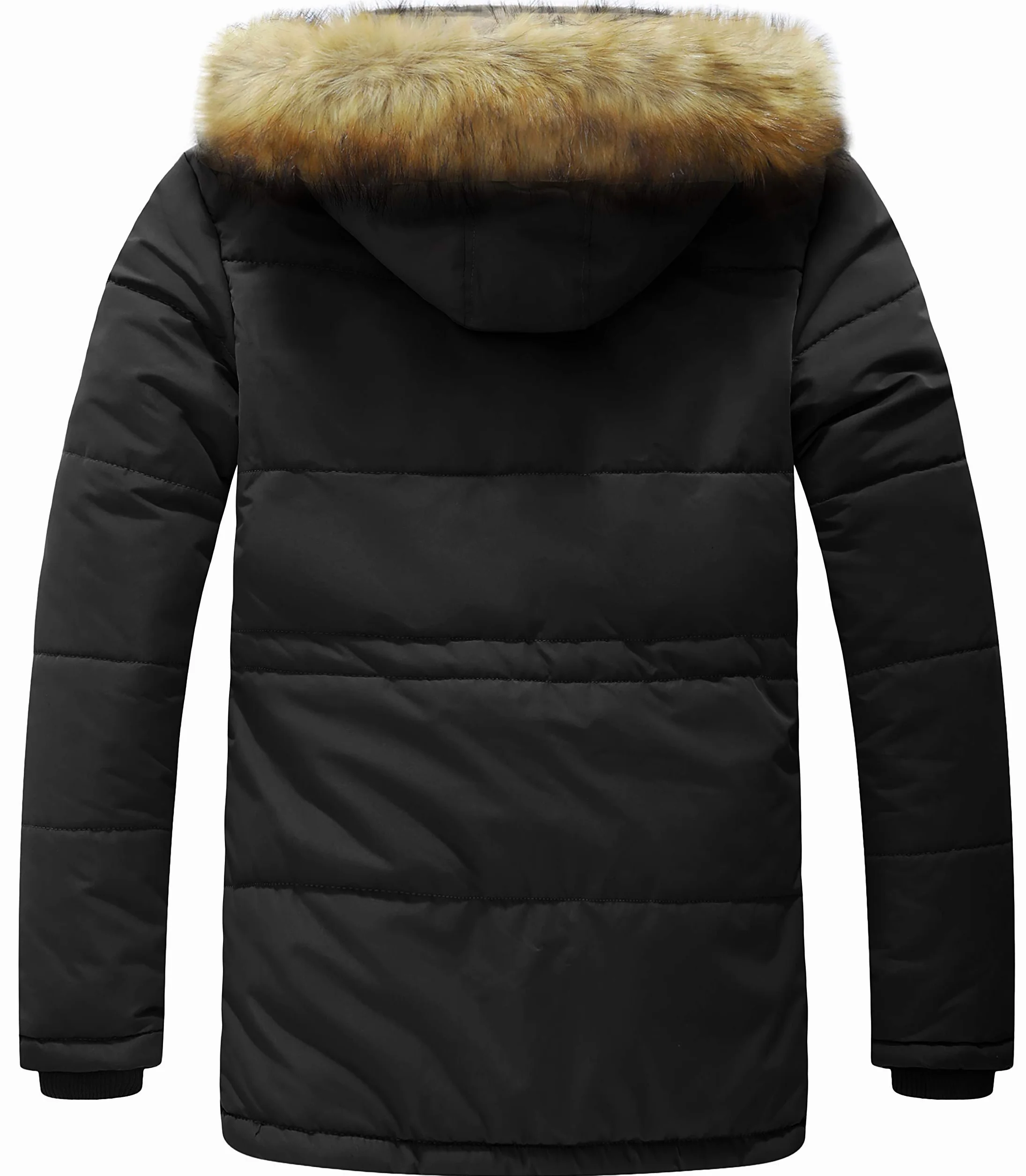 WenVen Męski płaszcz zimowy, luźny, polarowy, klasyczna bawełna, parka outdoorowa ze sztucznym futrem, średniej długości, wiatroszczelny