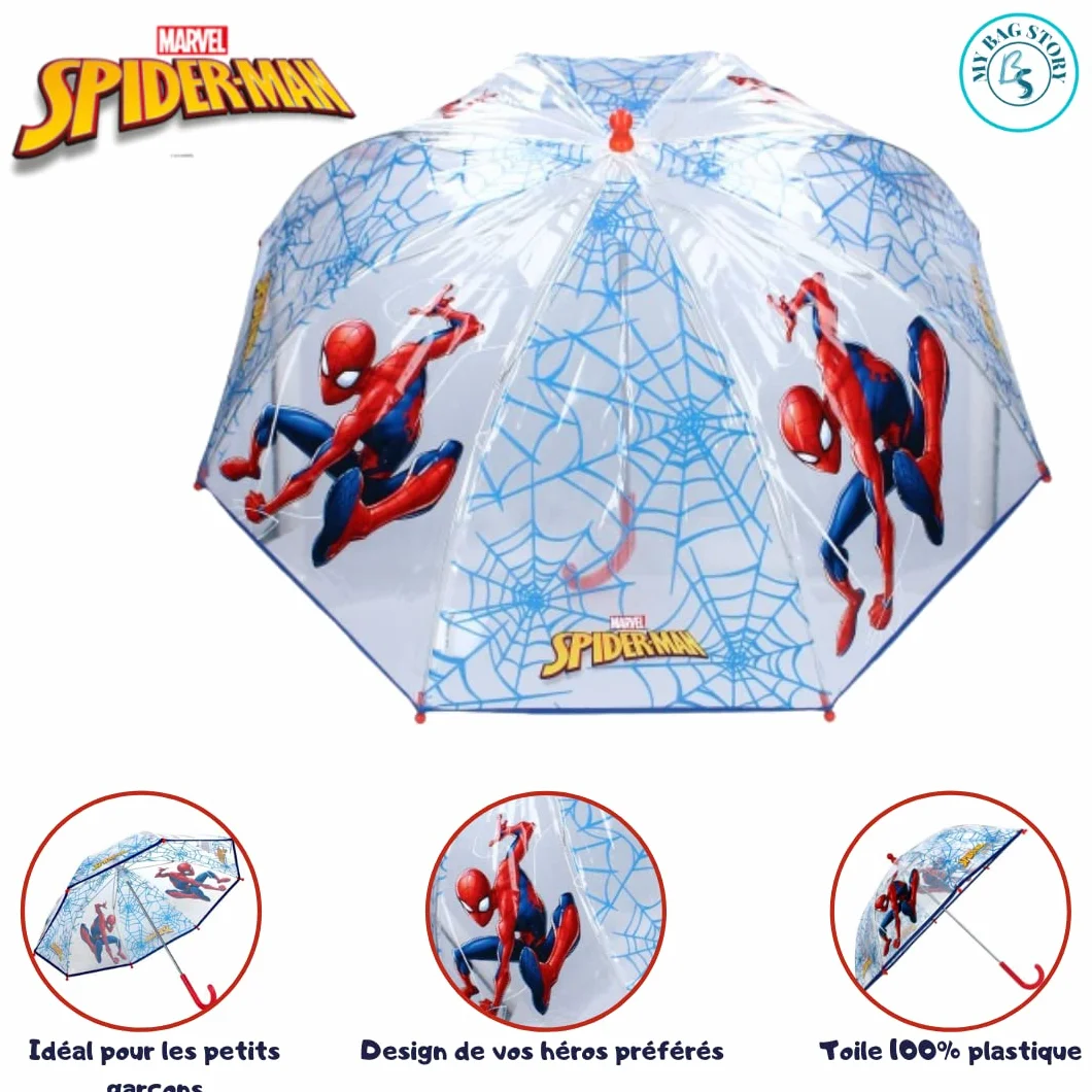 mybagstory Parasol dla dzieci, Spiderman, niebieski, przedszkole, wakacje, parasol chłopięcy, 73 cm, pomysł na prezent, lekki, kompaktowy, ręcznie otwierany, wytrzymały, odporny na uwieranie,