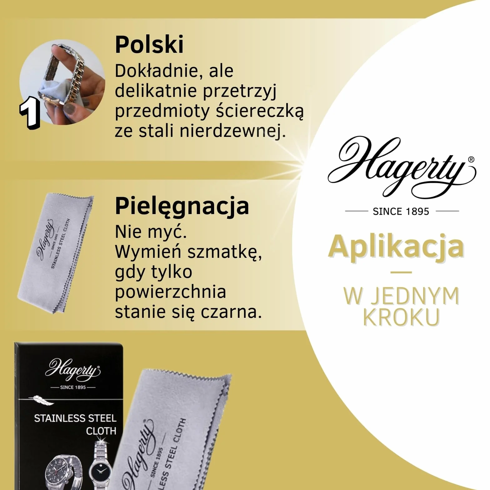 Hagerty Stainless Steel Cloth Ściereczka do czyszczenia stali szlachetnej 36 x 30 cm I Impregnowana ściereczka do polerowania zegarków ze 100% bawełny I Ściereczka pielęgnująca stal szlachetną