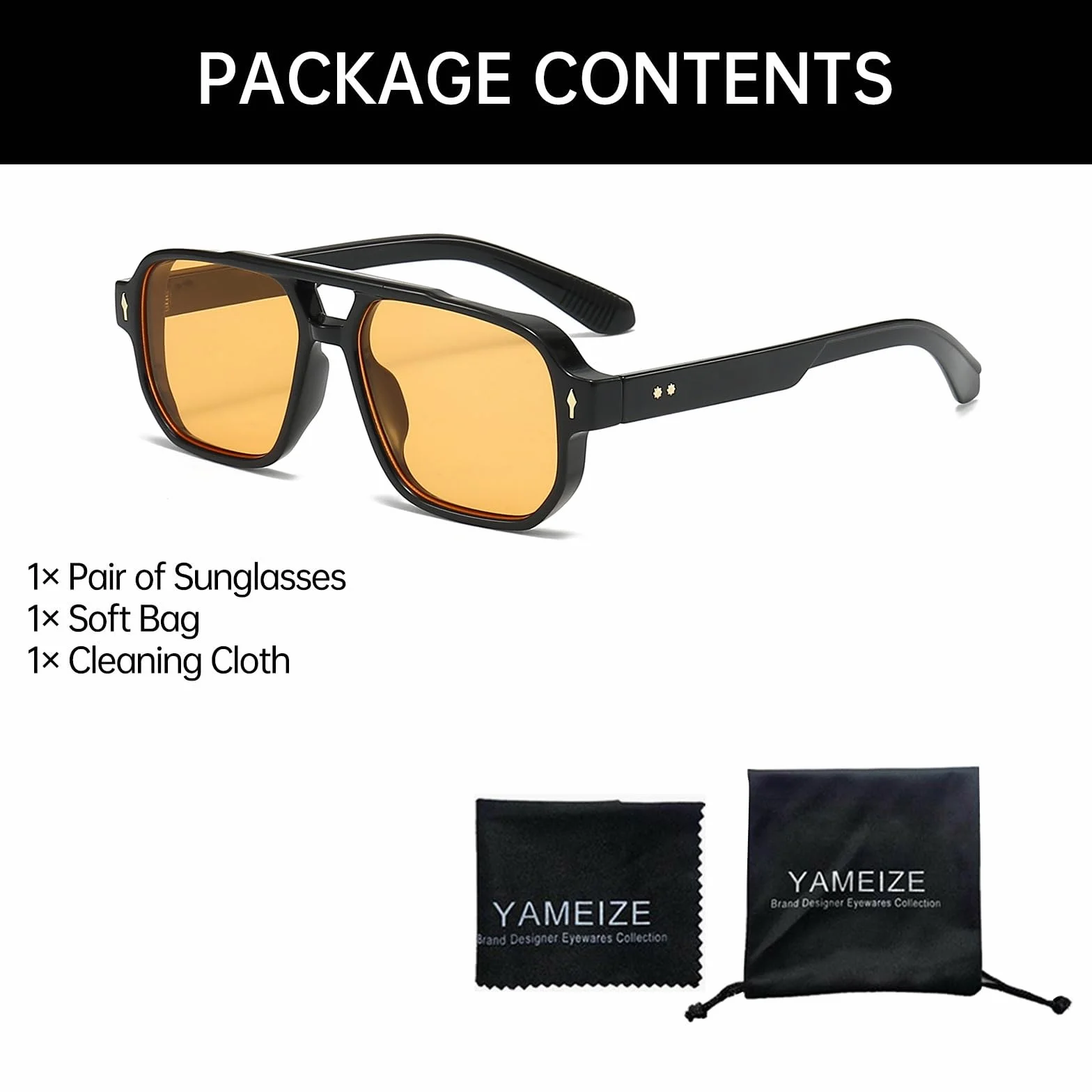 YAMEIZE Okulary przeciwsłoneczne Pilot Retro Double Bridge Prostokąt - Dla Kobiet Mężczyzn Klasyczne Kwadratowe Okulary Vintage Ochrona UV400 Jazda Na Zewnątrz