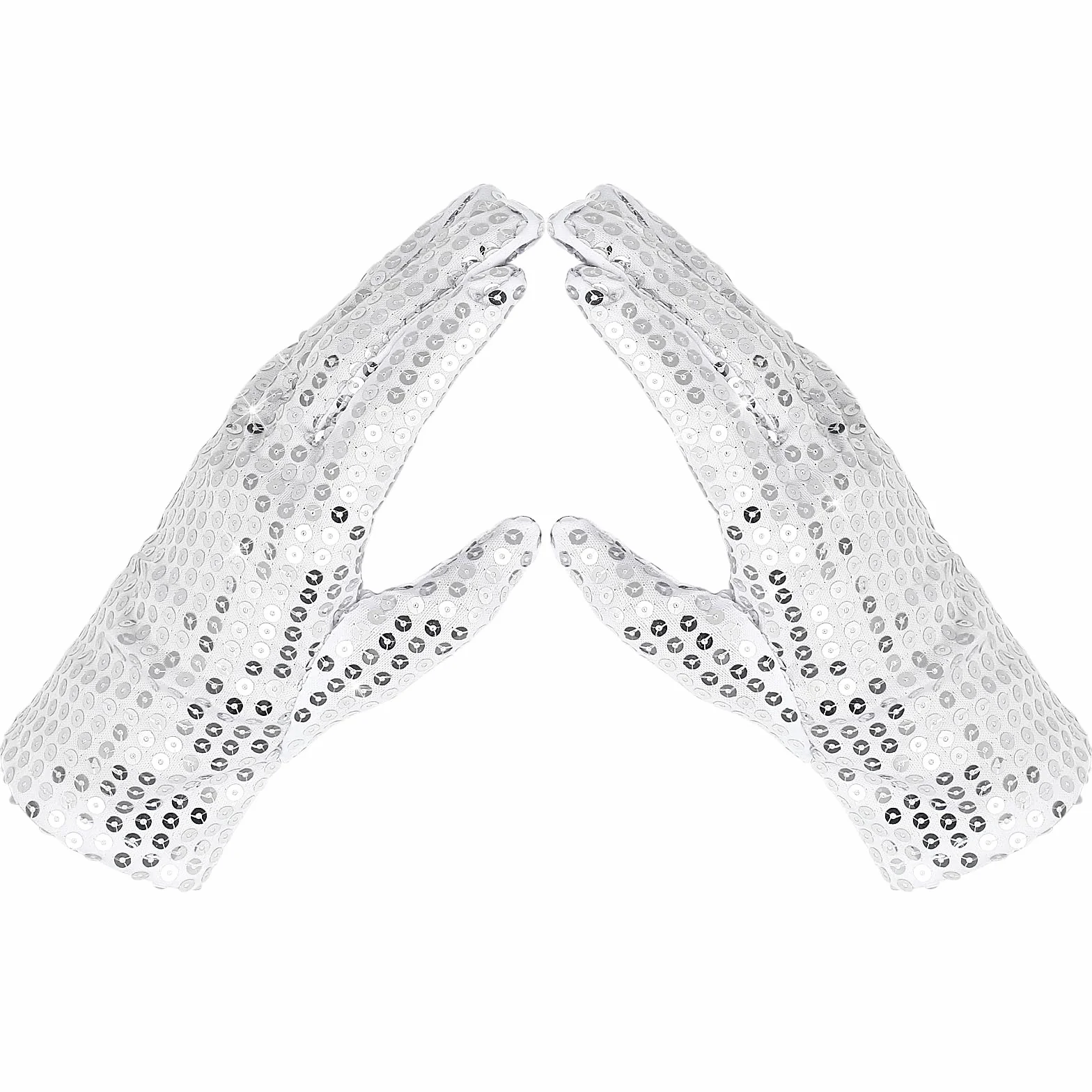 Lusofie Rękawiczki z cekinami srebro Performance Rhinestone damskie rękawiczki brokatowe na imprezę kostiumowe koordynowane rękawiczki na imprezę modową przyciągające wzrok prezent na Boże Narodzenie
