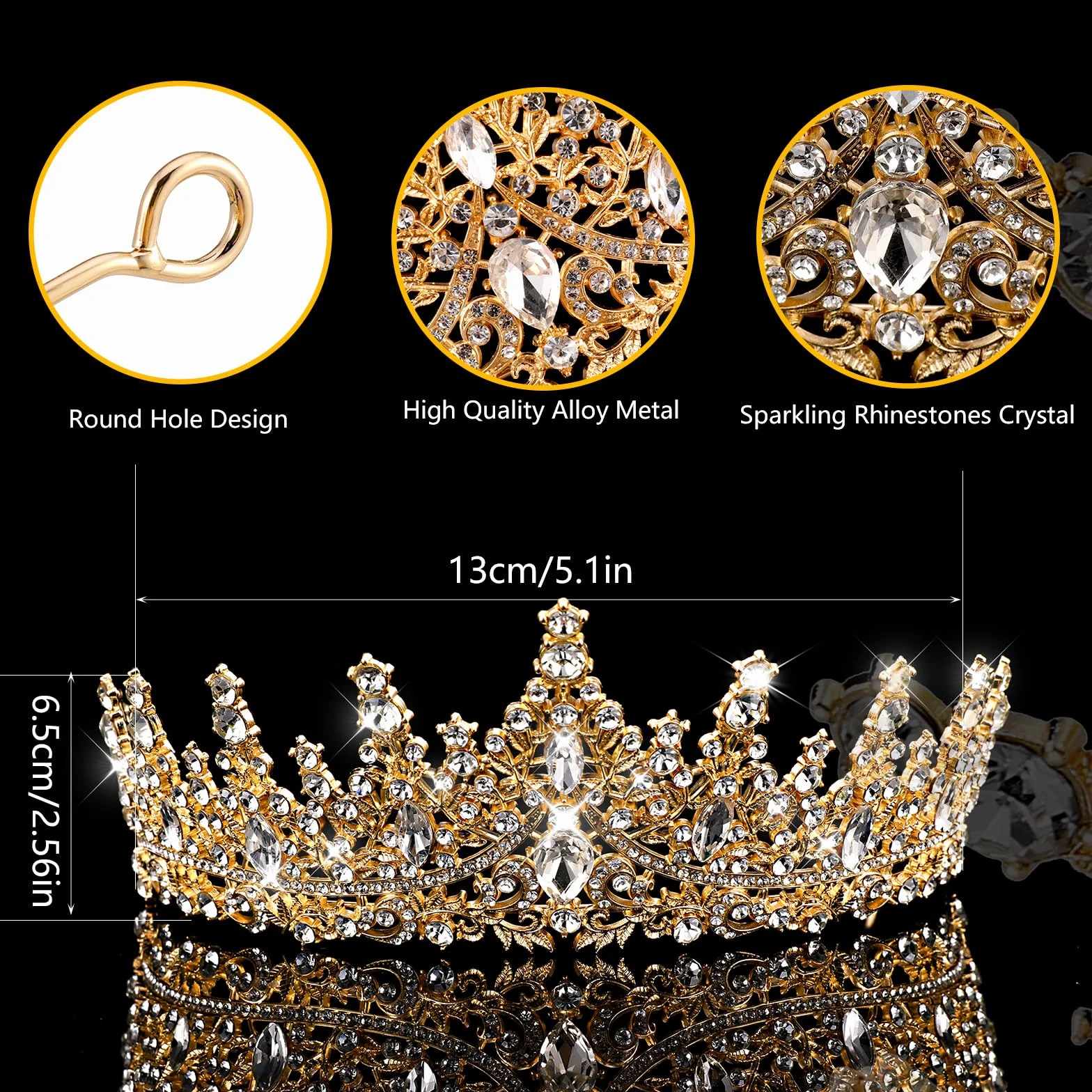 Sibba Tiara korona ślubna, diadem, korona ze strasu, kryształowa korona, dla panny młodej, księżniczki, korona, ozdoba do włosów, korona damska, nakrycie głowy na urodziny, imprezę, studniówkę