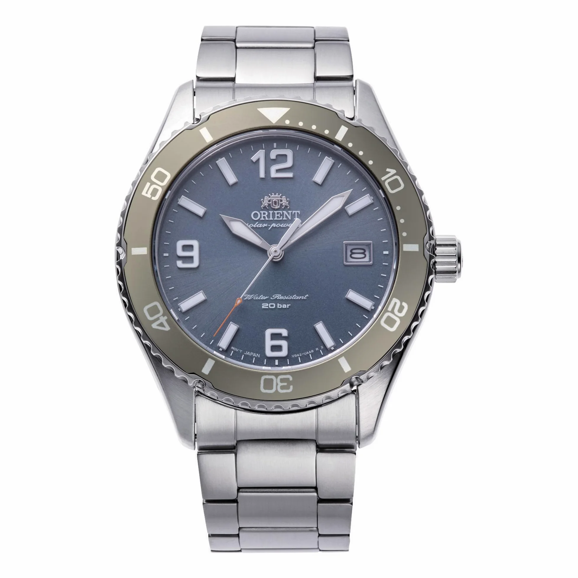 ORIENT Sports Diver Mako Solar 40 mm - Zegarek na rękę ze stali sportowej do nurkowania na co dzień RA-WJ00, granatowy, Sportowy