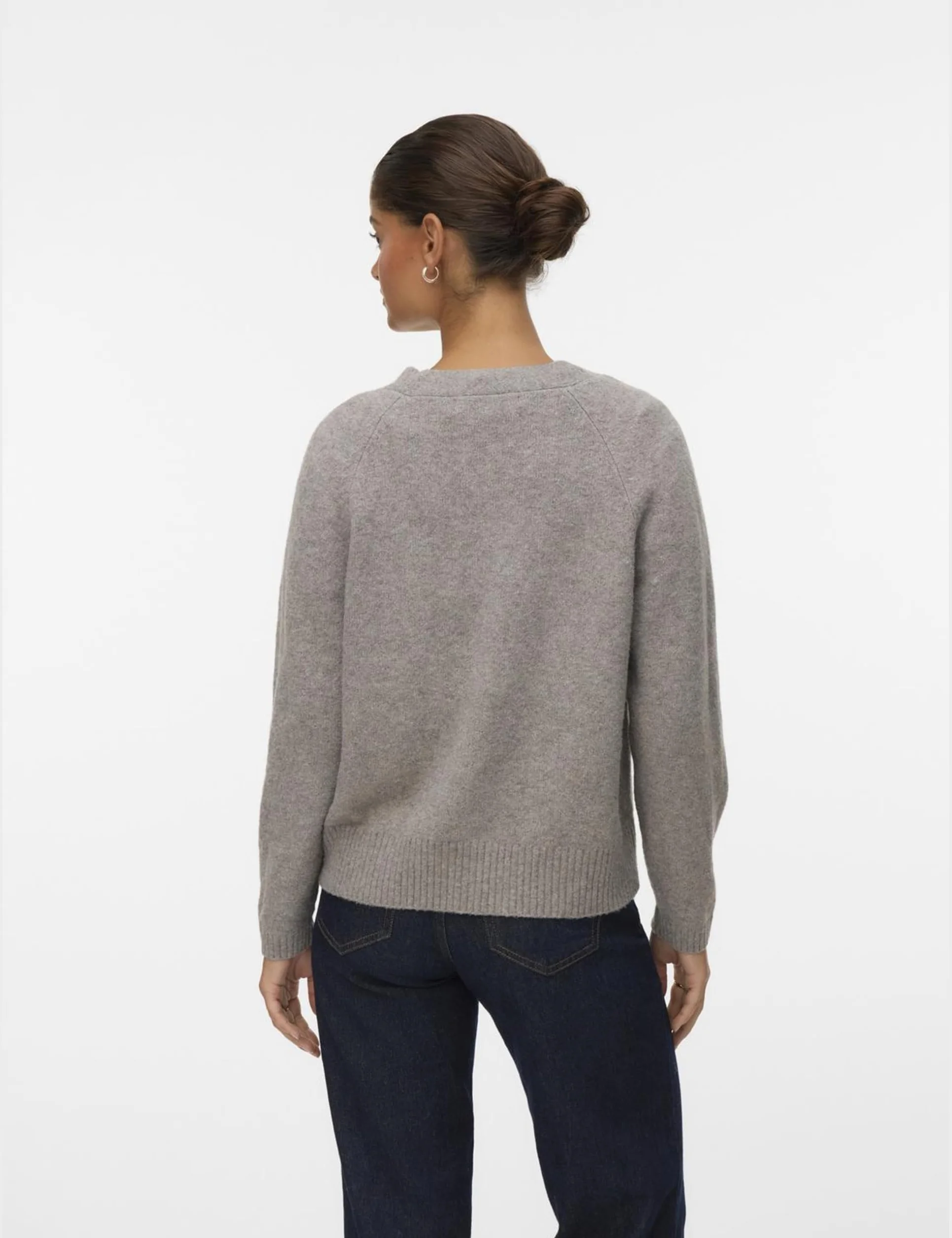VERO MODA Vmboom Ls V-Neck Button Cardigan Ga Noos, Moon Rock, S