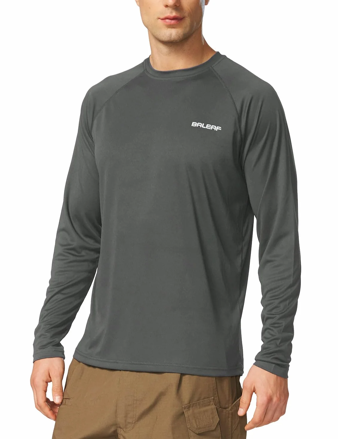 baleaf Męska koszulka UV UV UPF 50+ Rashguard ochrona przed słońcem koszulka z długim rękawem, ciemnoszary, XXL
