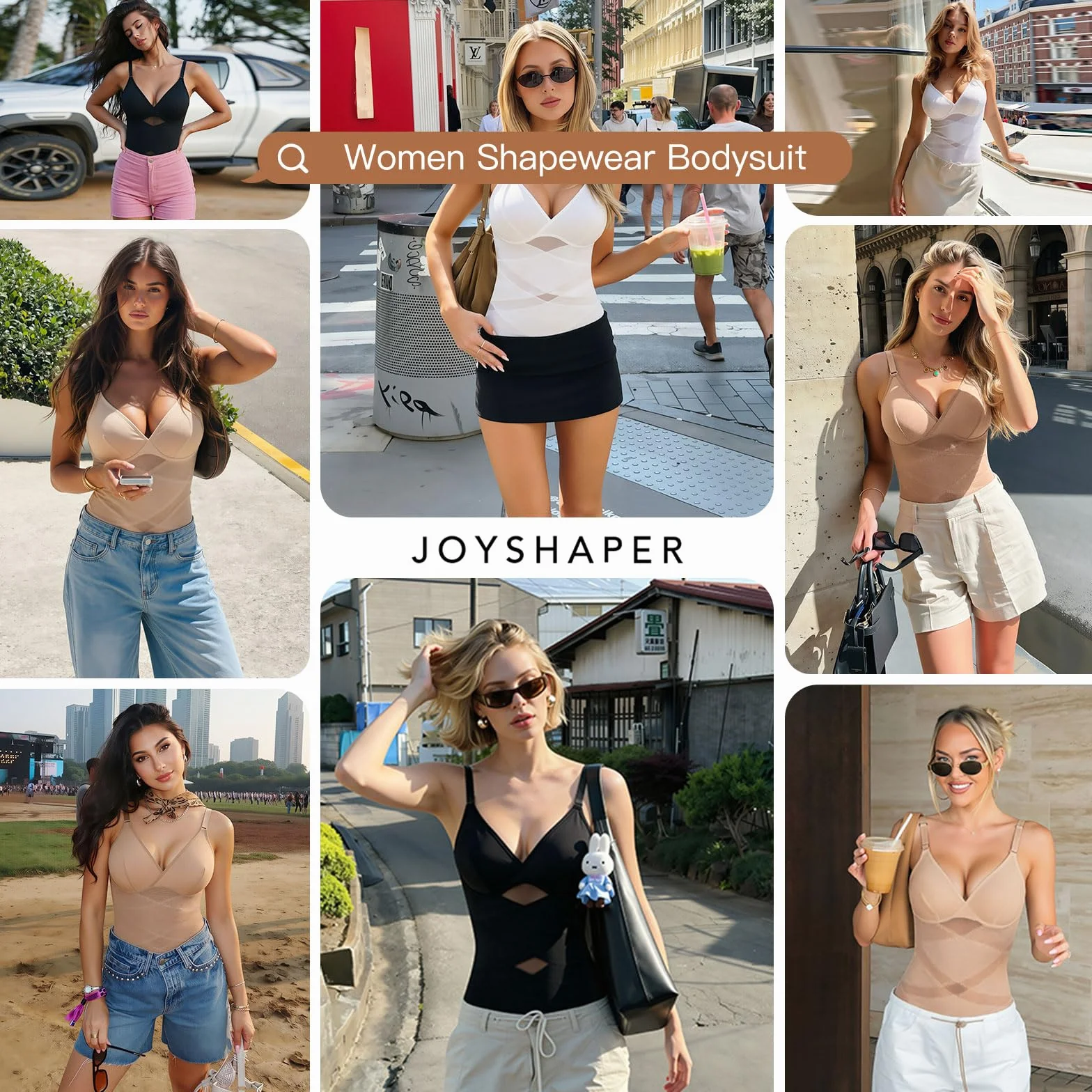 Joyshaper Shapewear damskie body modelujące brzuch, wyszczuplające brzuch, dekolt w serek, gorset modelujący figurę, top z biustonoszem