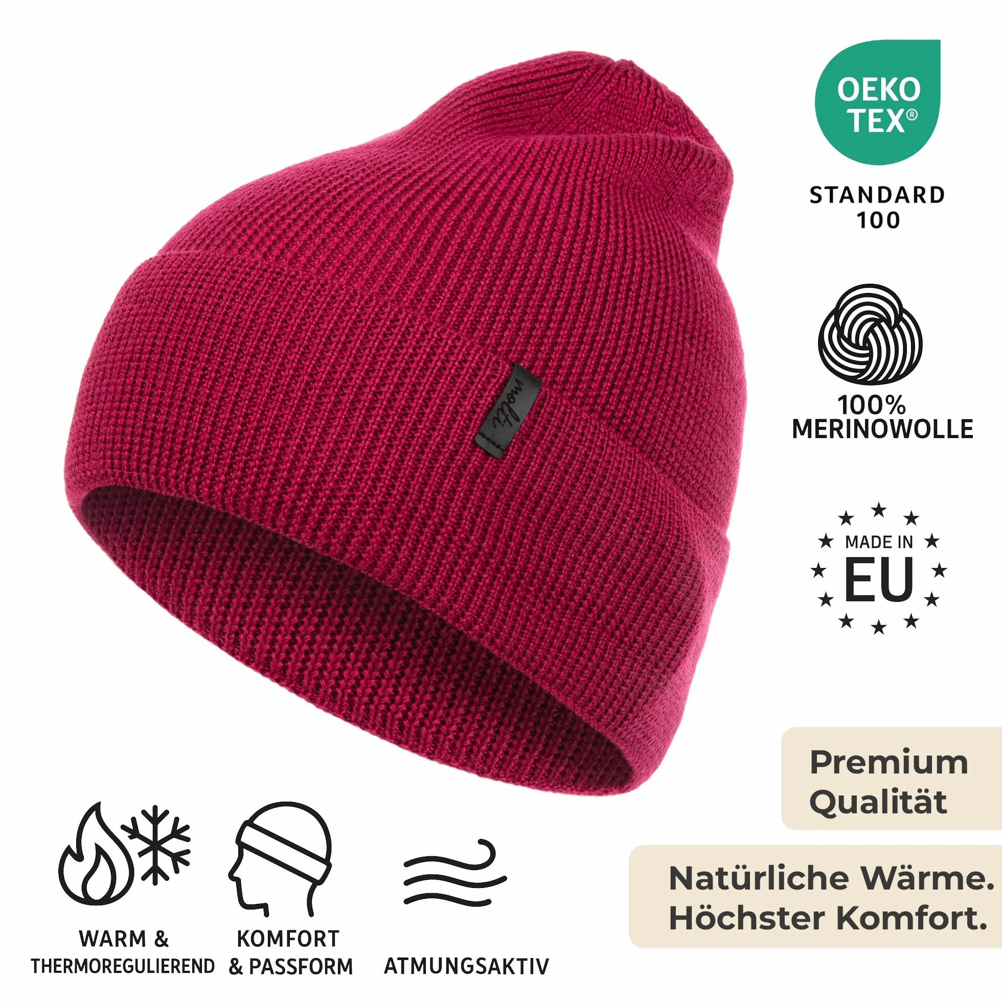 molti Damska czapka w 100% z wełny merynosów – ciepła czapka Slouch Beanie jesień/zima | oddychająca i miękka | rozmiary: 55-60 kolorów do wyboru