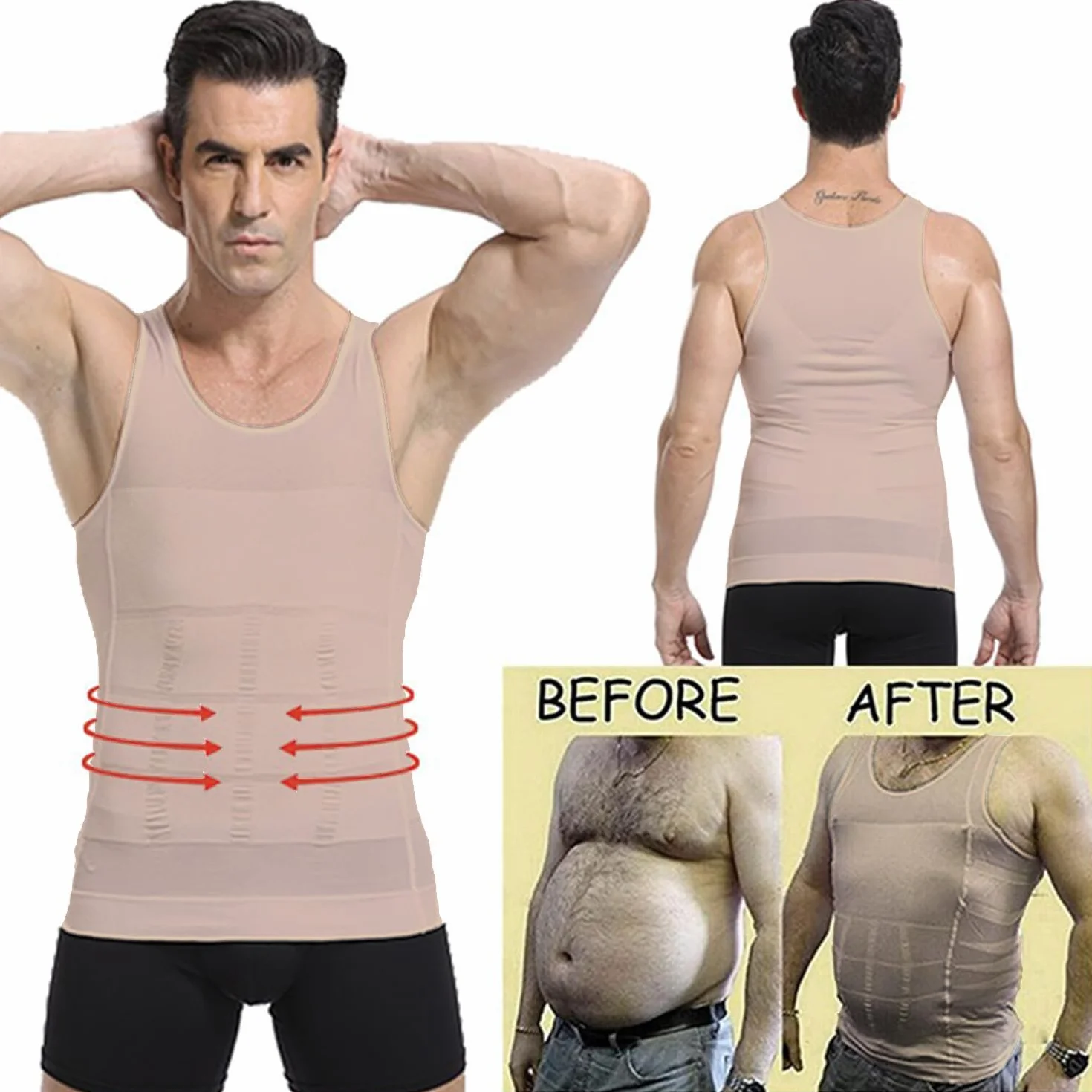 Męskie wyszczuplające tank top modelujące sylwetkę koszule kompresyjne dla mężczyzn wąskie podkoszulki kamizelka brzucha do treningu brzucha,