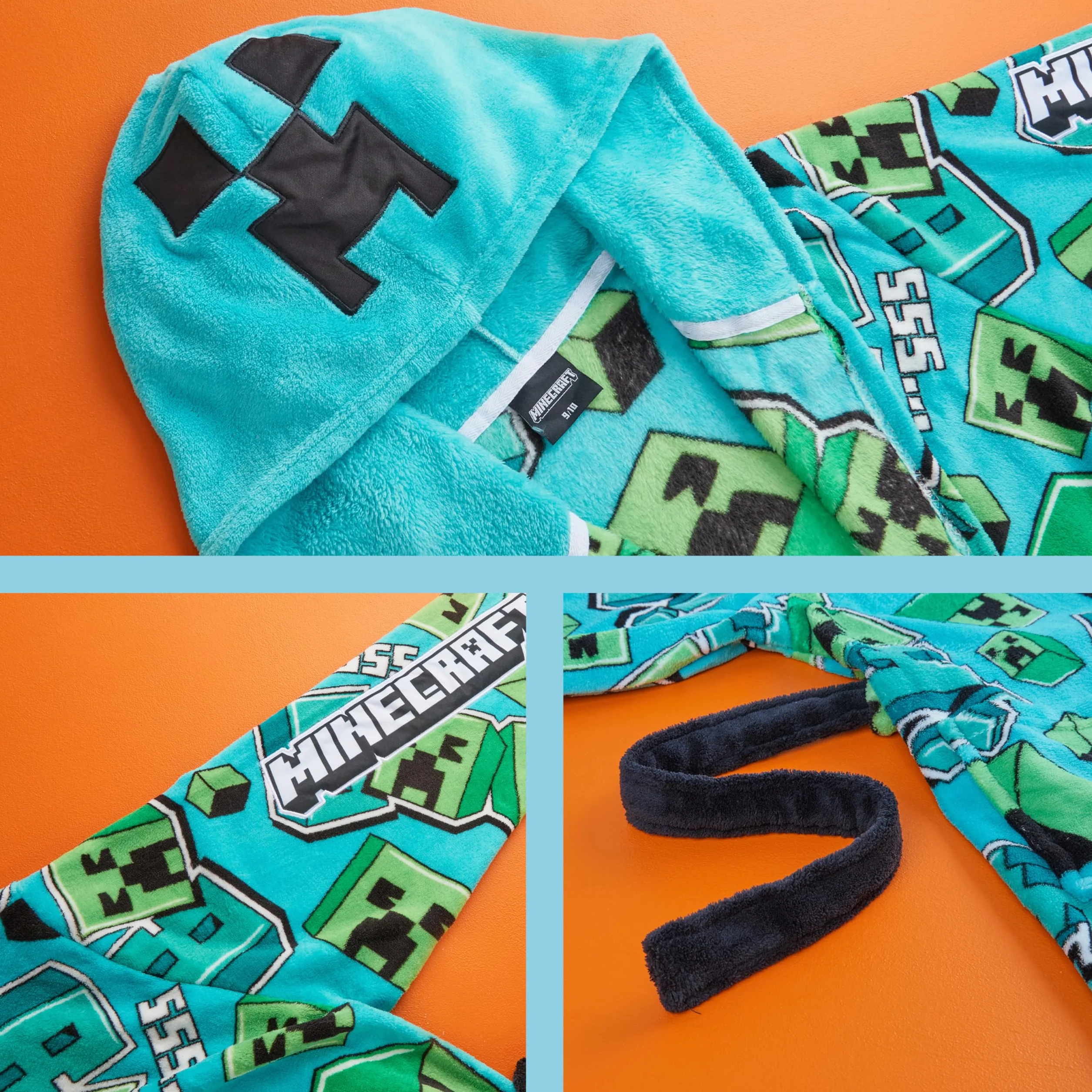 Get Trend Minecraft szlafrok dla chłopców, nastolatków, szlafrok z kapturem, szlafrok, Creeper, odzież domowa, przytulne szlafroki, prezenty dla graczy dla chłopców