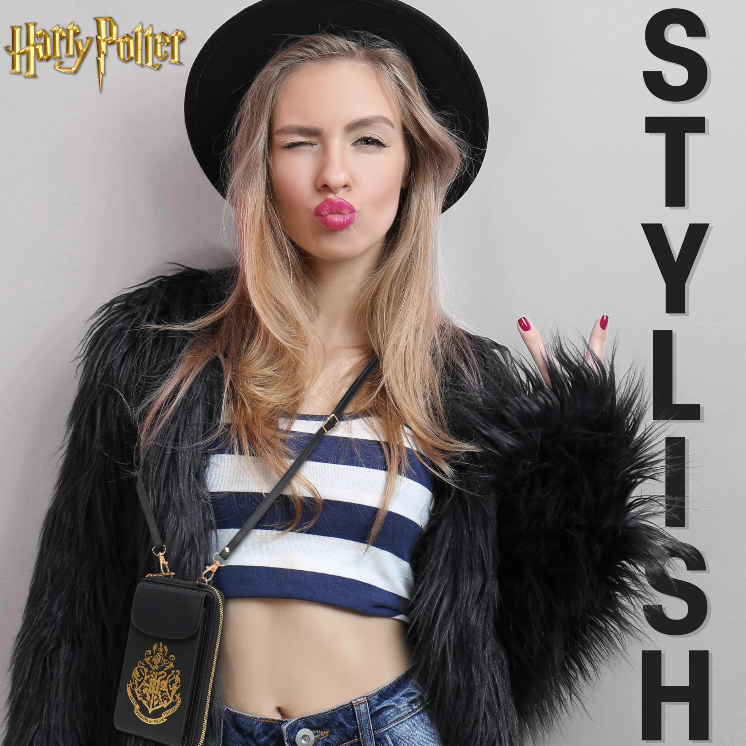Harry Potter Torba na telefon crossbody dla dziewcząt, nastolatków, z przegródkami na karty, przegródka na zamek błyskawiczny, regulowany pasek, mała torebka na podróż, prezent dla dziewcząt