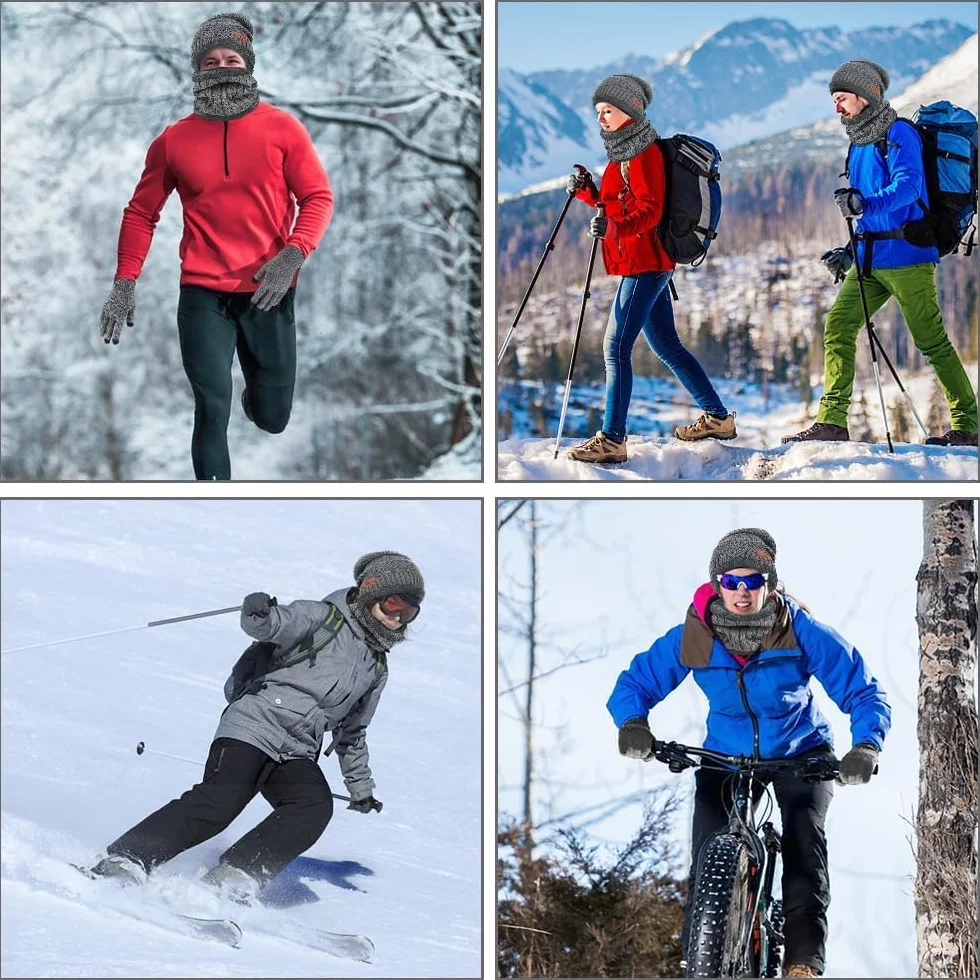 Zestaw czapek, szalików, rękawiczek, zimowych, komin, zimowy, ciepła czapka beanie, szalik, zestaw rękawiczek do ekranów dotykowych, oddychające i elastyczne, dla mężczyzn i kobiet, szary, m