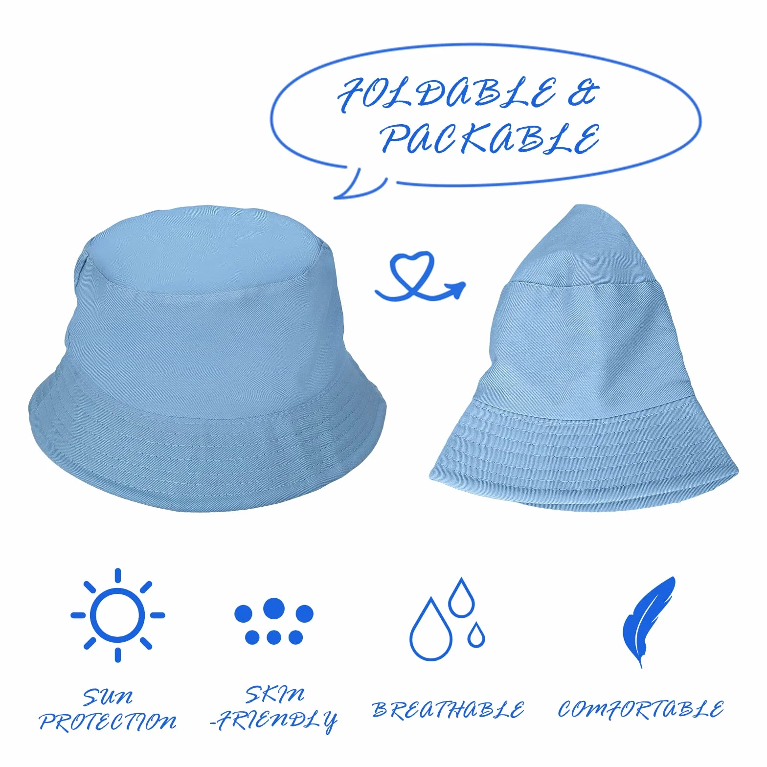 Sibba Kapelusz typu bucket letni rybak osłona przeciwsłoneczna czapki unisex pakowalne czapki dla kobiet mężczyzn wakacje wędrówki kemping zakupy 56-58 cm jednokolorowe kolory