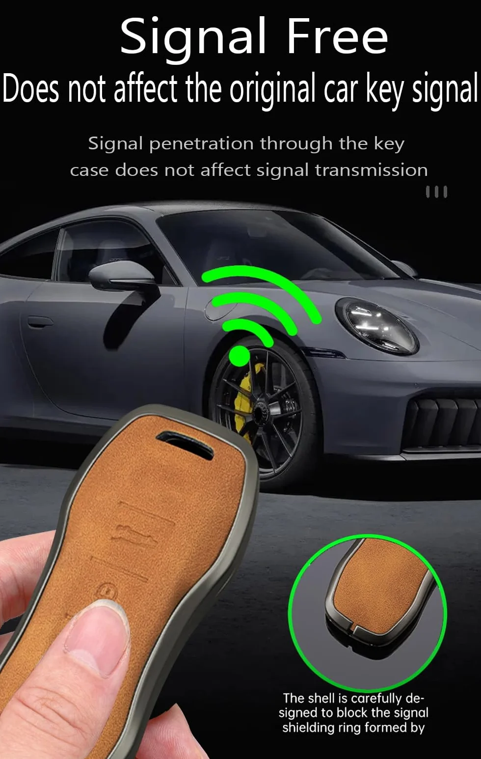 Miękka skóra Smart Control pokrowiec na kluczyk samochodowy kompatybilny z Porsche Cayenne Coupe 2021 Panamera Carrera Taycan 971 982 9YA 2022-2025 etui ochronne ze stopu cynku 3 przyciski-A2