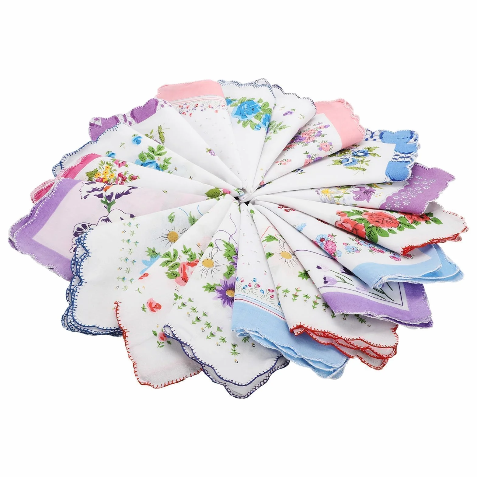 EEEKit Damskie Poszetki i Chusteczki, Chusteczki Damskie Miekkie, 20 Sztuk Bawełniane Chusteczek z Wzorem Falowana Krawędź dla Ślub Prezenty, 28 x 28 cm