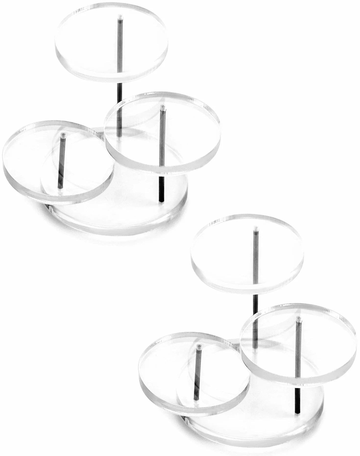 QWORK® 3-Tier Mini akrylowy stojak wystawowy, okrągły przezroczysty akrylowy stojak wystawowy na pierścionki Kolczyki Bransoletki Mini figurki (2 szt.)