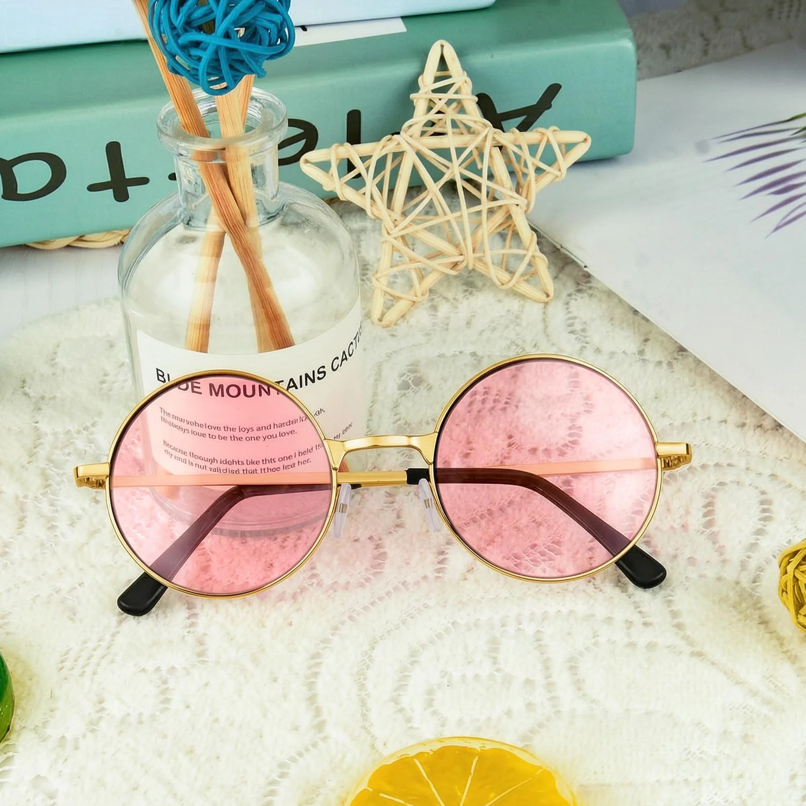Hippie okulary przeciwsłoneczne z lat 70. okrągłe hipisowskie okulary dekoracja na imprezę okulary przeciwsłoneczne dla kobiet z kolorowymi okularami