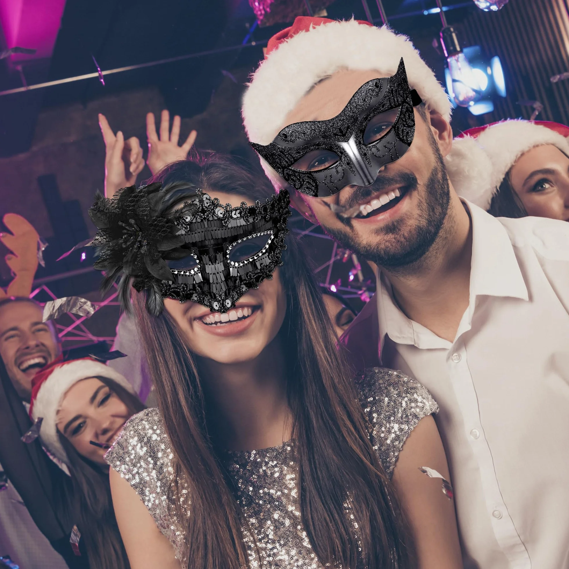 SIQUK Para maskaradowych masek cekinów wenecka maska imprezowa plastikowa kostium na Halloween maska karnawałowa dla par kobiet i mężczyzn