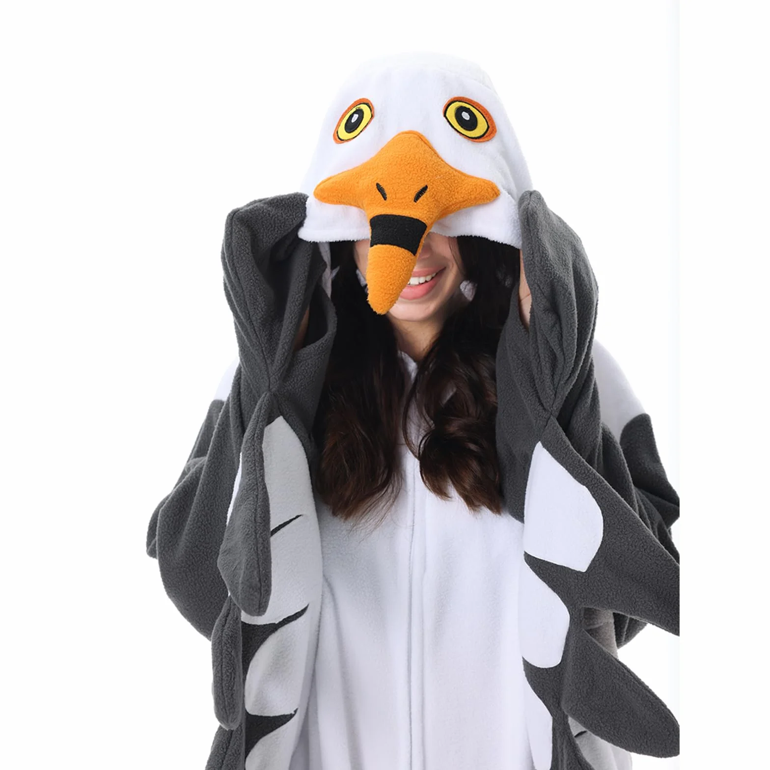 LANFAN Onesie kostium mewy dla dorosłych piżama, dla mężczyzn i kobiet, unisex, Cosplay, zwierzęta, pluszowa bielizna nocna, kombinezon na Halloween, kombinezon dla mężczyzn i kobiet