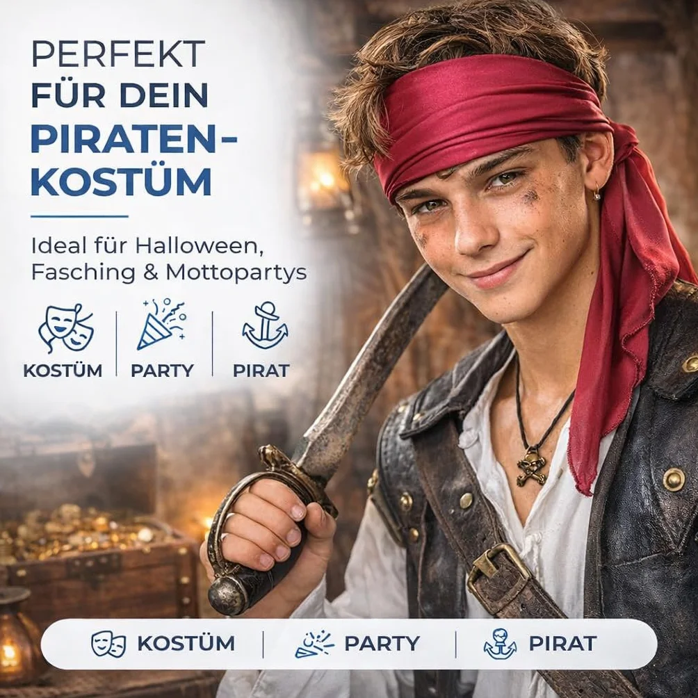 TK Gruppe Timo Klingler Piracka opaska na czoło - bandana opaska na włosy - piracka chusta na głowę na Halloween i karnawał - szarfa