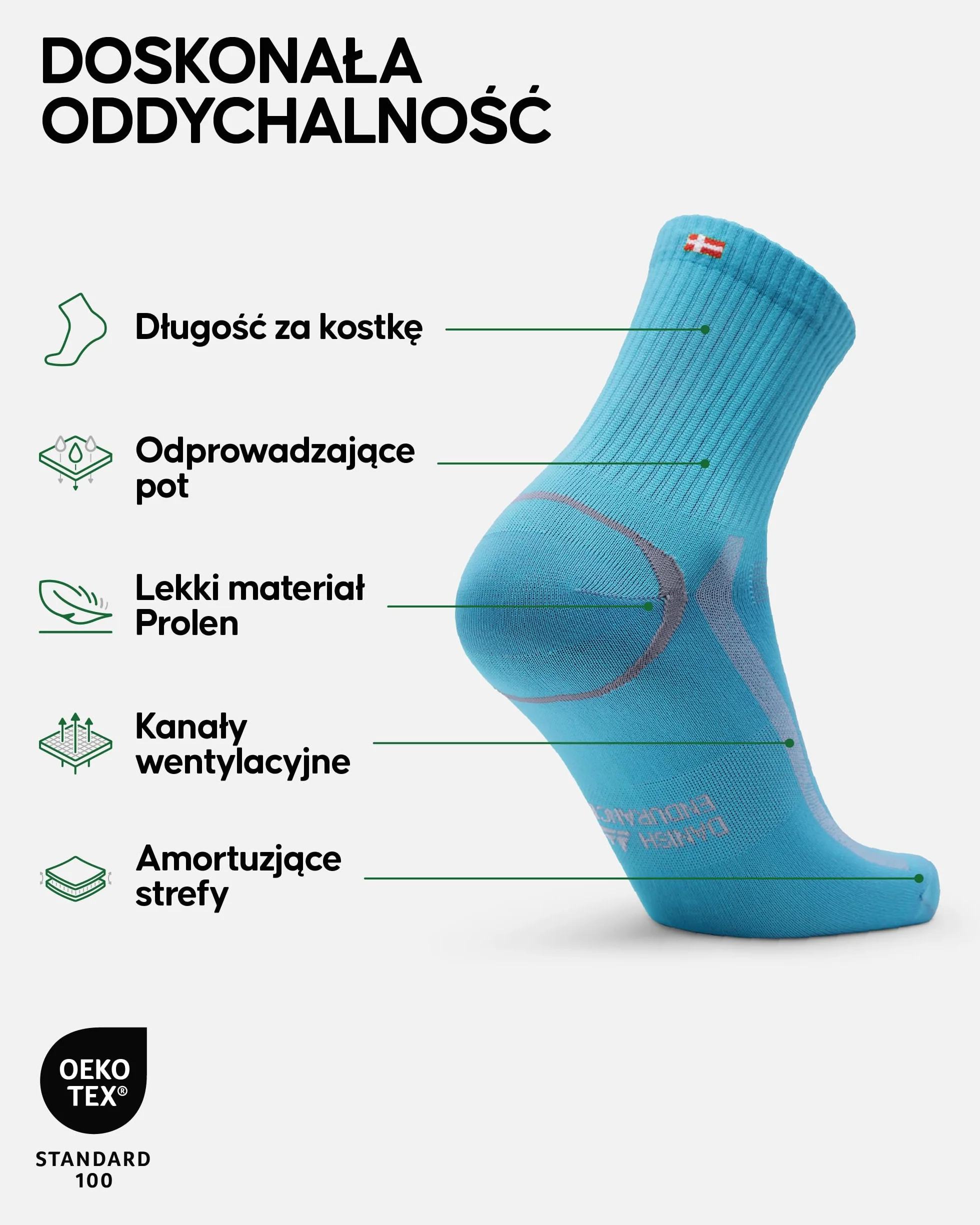 DANISH ENDURANCE Skarpety do Biegania o Precyzyjnym Dopasowaniu, Lekkie Skarpety Sportowe, Unisex, 5-Pak, Wielokolorowy (2xCzarny/Szary, 2xBiały, 2xTurkusowy), 39-42